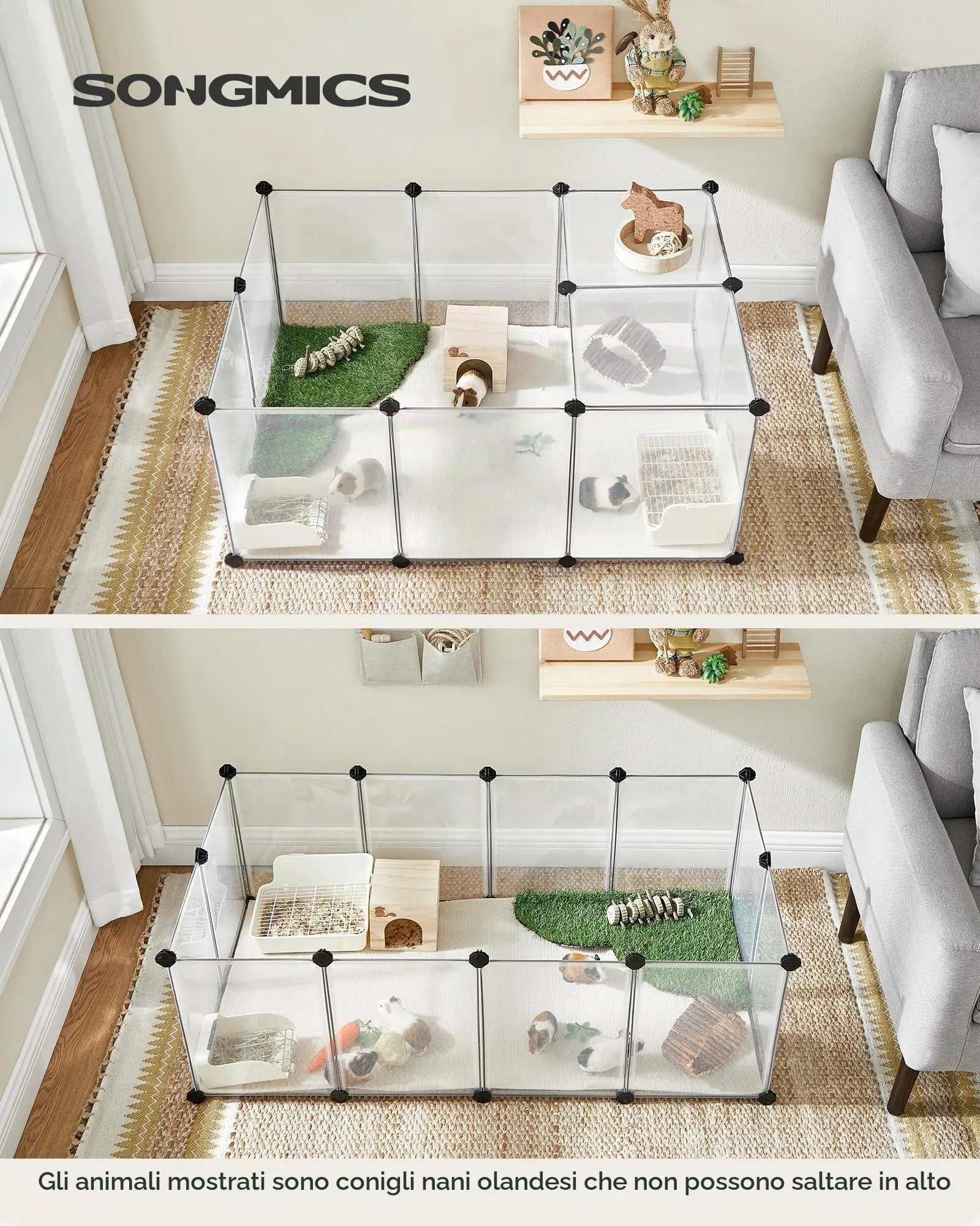 SONGMICS ULPC001W01 Recinzione in Plastica per Piccoli Animali con Pavimento, 125 x 62 x 41 cm, Bianco - immagine 2