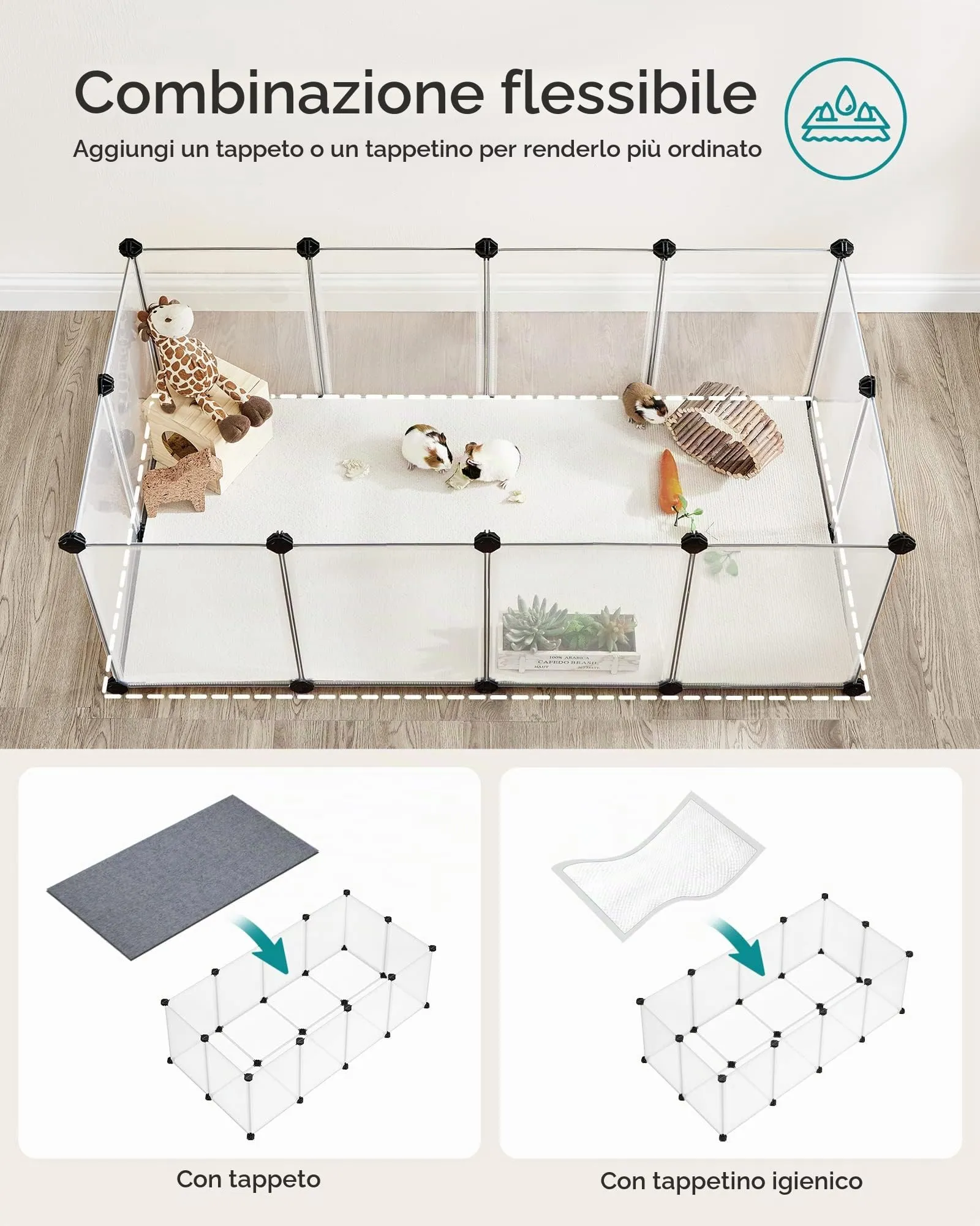 SONGMICS ULPC001W01 Recinzione in Plastica per Piccoli Animali con Pavimento, 125 x 62 x 41 cm, Bianco - immagine 5
