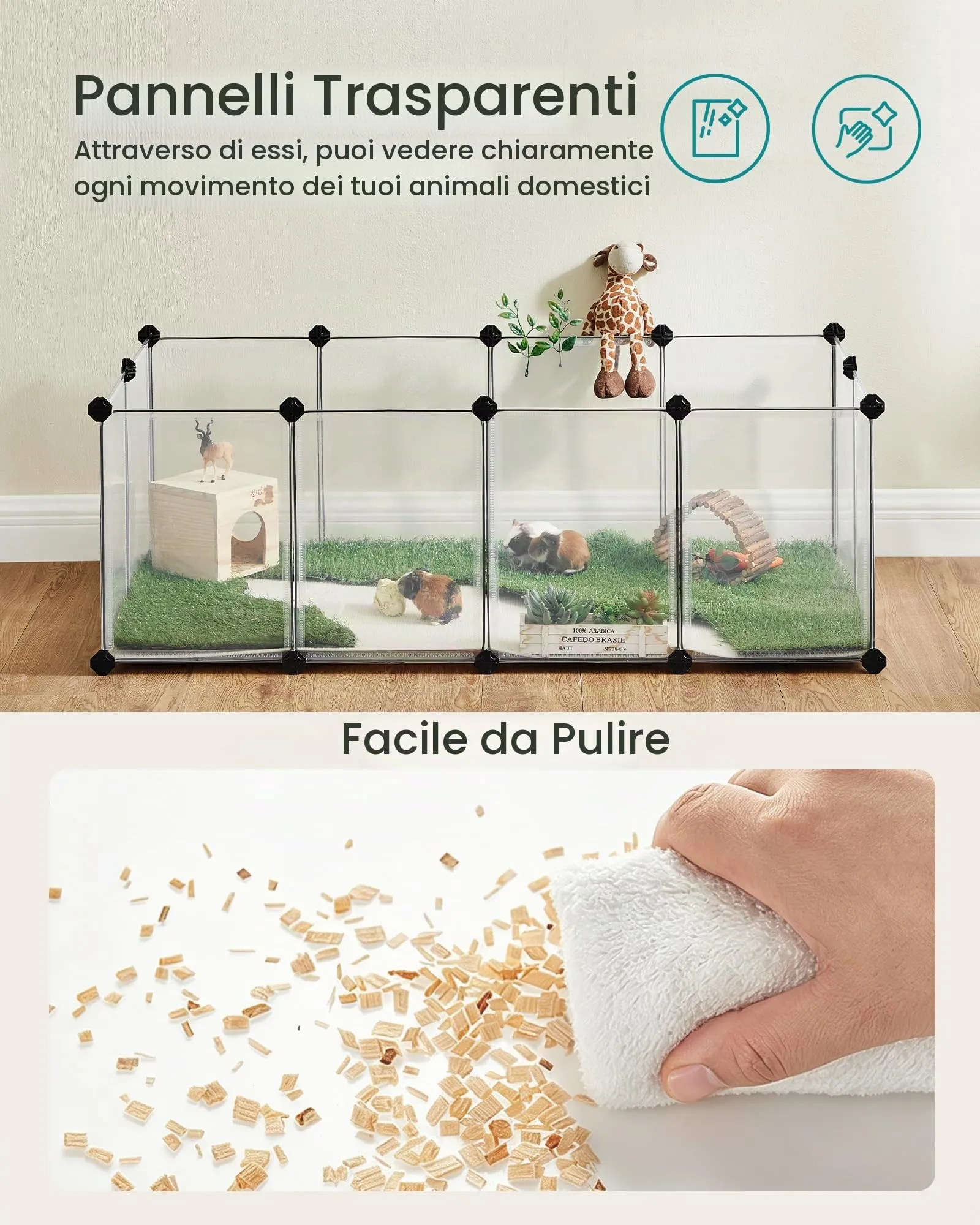 SONGMICS ULPC001W01 Recinzione in Plastica per Piccoli Animali con Pavimento, 125 x 62 x 41 cm, Bianco - immagine 7