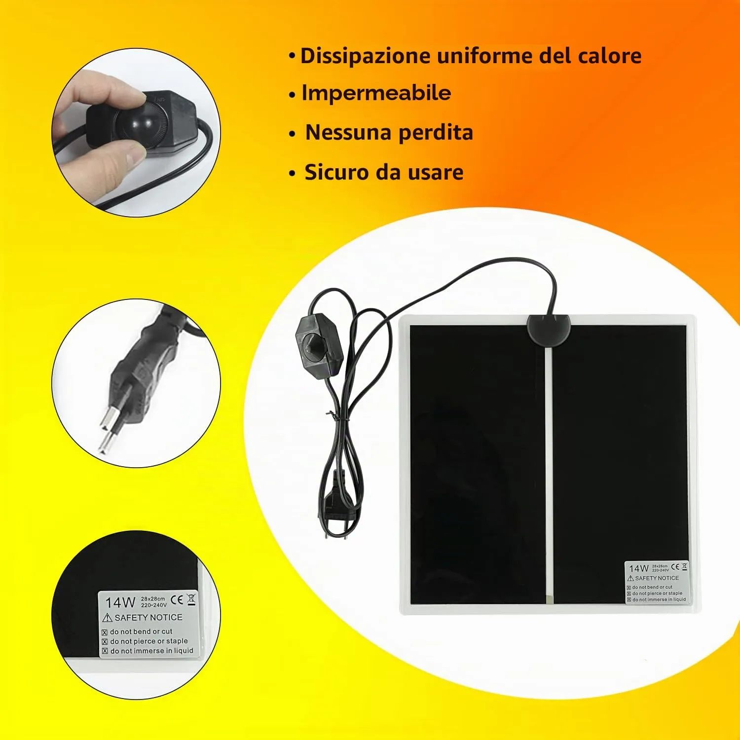 FIPASEN Tappetino Riscaldante Non Adesivo per Rettili e Anfibi, 14W 28x28cm - immagine 4
