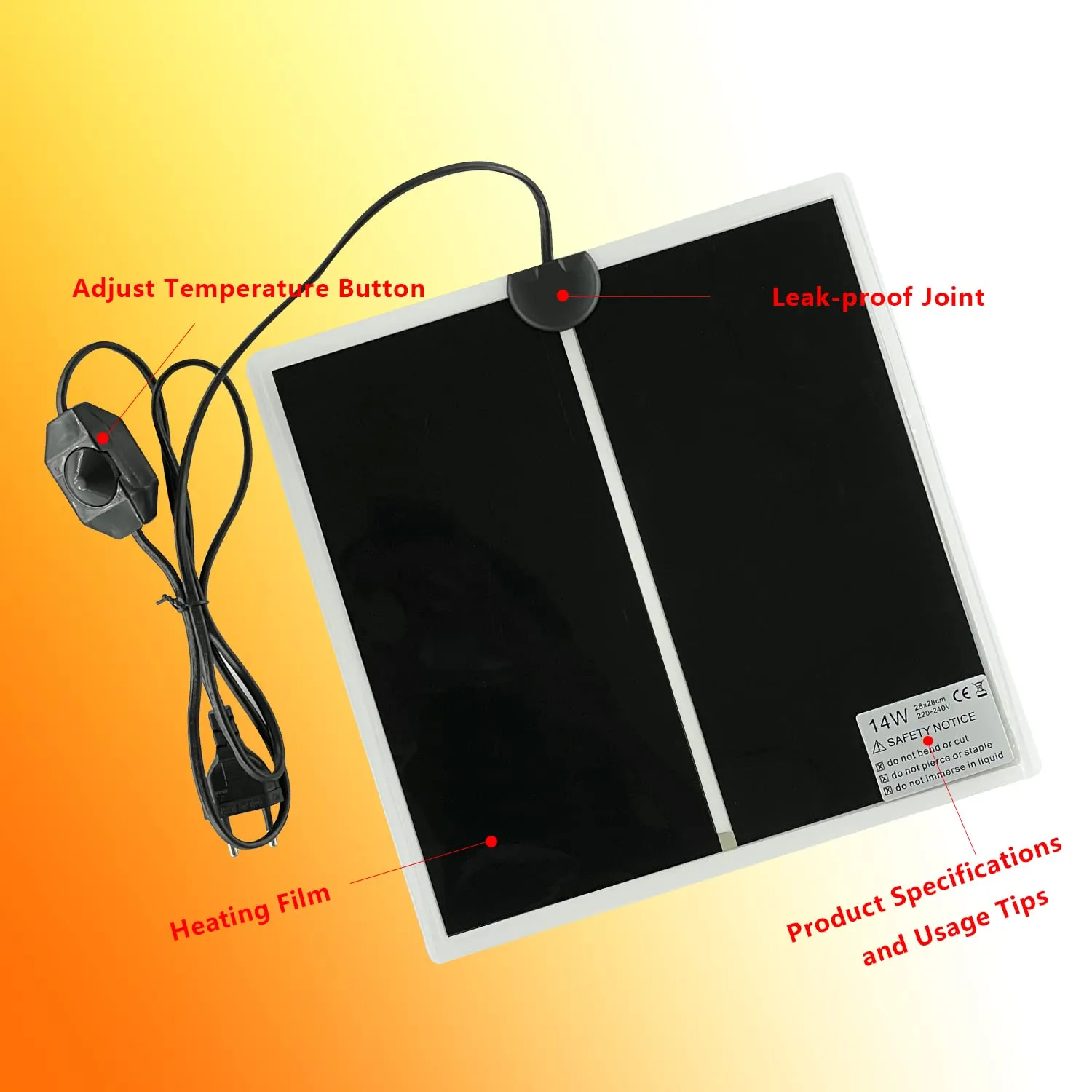 FIPASEN Tappetino Riscaldante Non Adesivo per Rettili e Anfibi, 14W 28x28cm - immagine 5