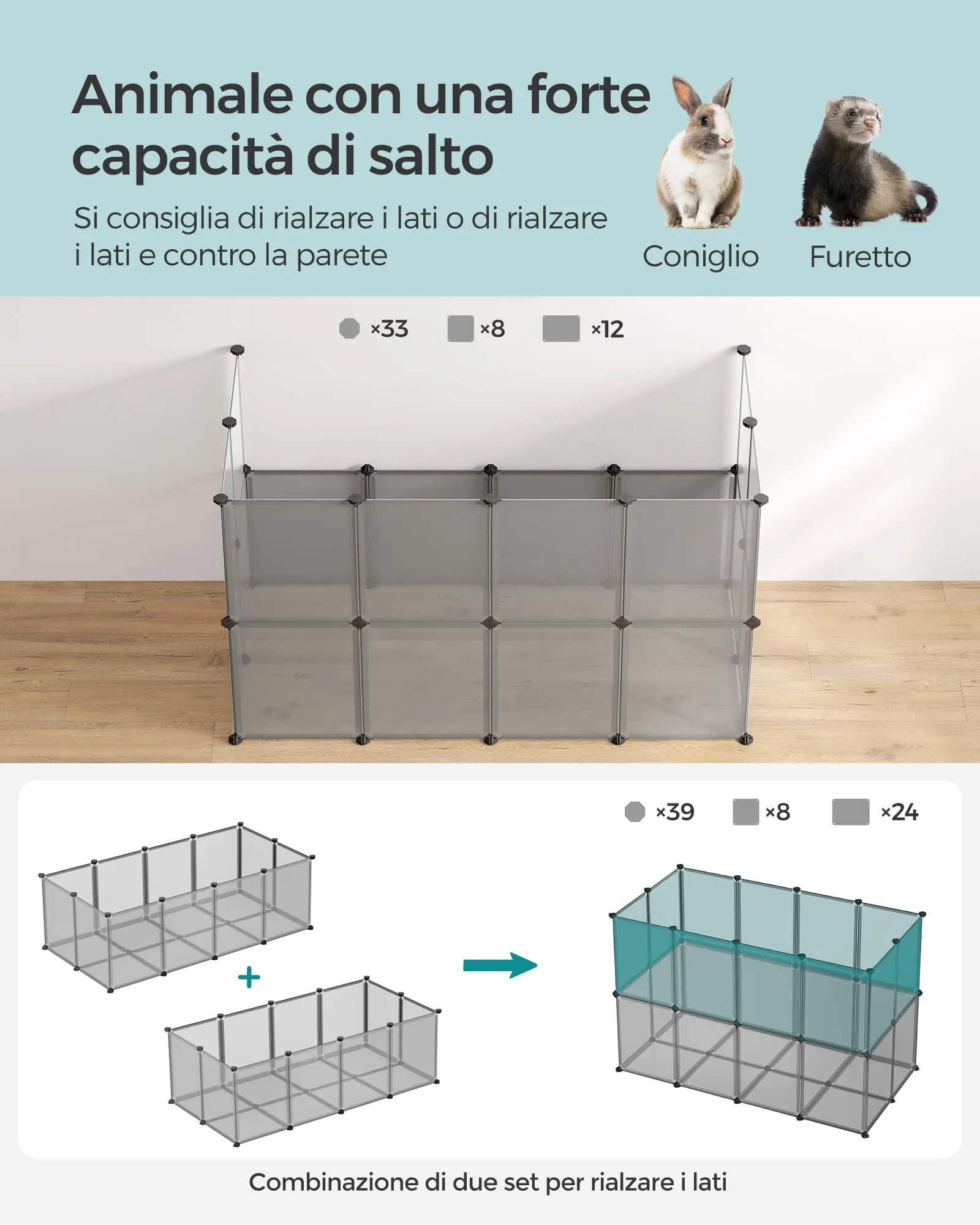 SONGMICS Recinto per Animali con Fondo, 140 x 70 x 45 cm - immagine 4