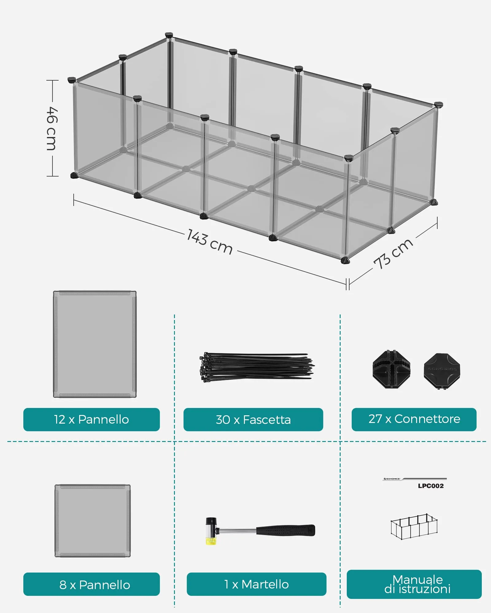 SONGMICS Recinto per Animali con Fondo, 140 x 70 x 45 cm - immagine 6