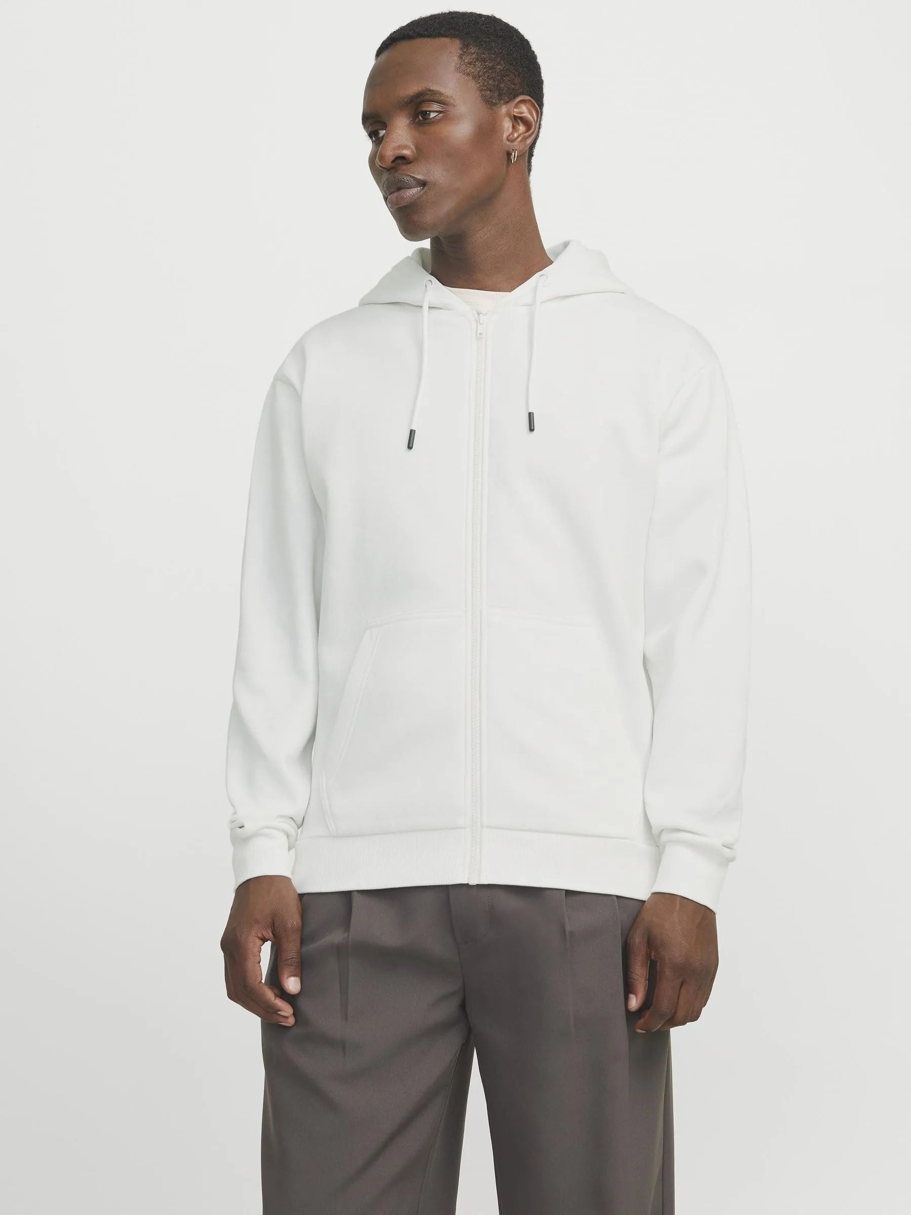 Jack & Jones Felpa con Cappuccio e Zip Bianca, L - immagine 2