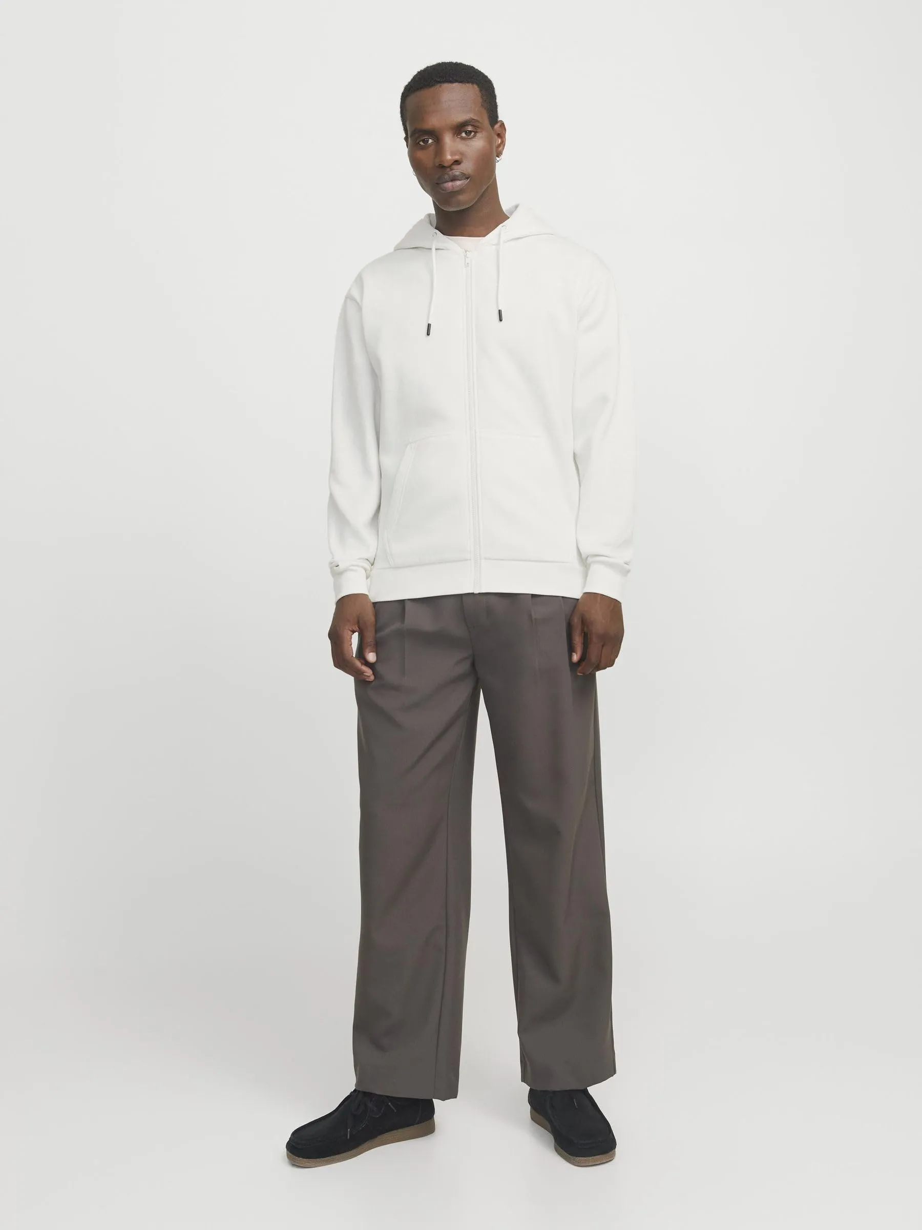 Jack & Jones Felpa con Cappuccio e Zip Bianca, L - immagine 3