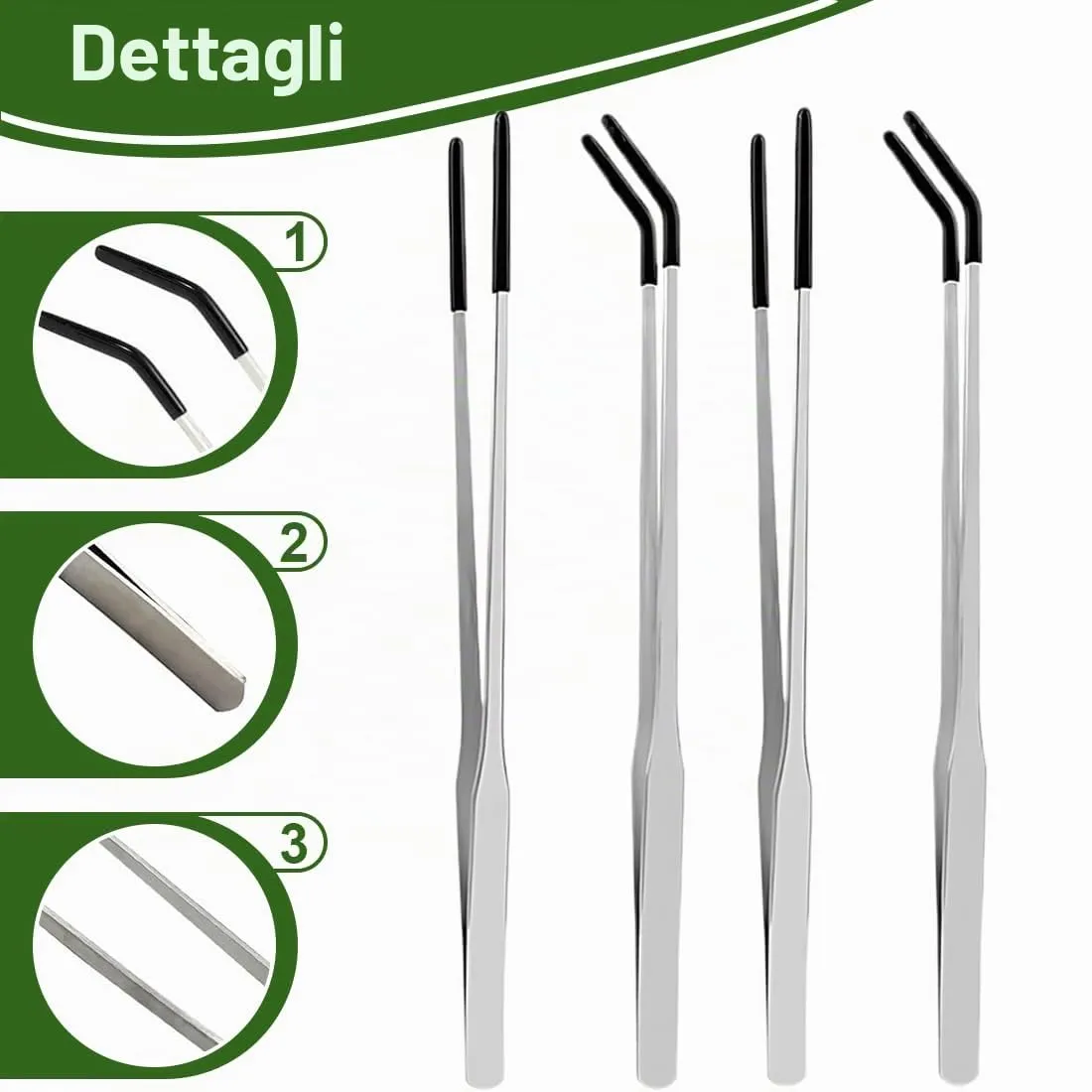 WeddHuis Pinzette per Alimentazione Rettili e Acquari in Acciaio Inox, Dritte e Curve, 27 cm (Set da 2 Pezzi) - immagine 3