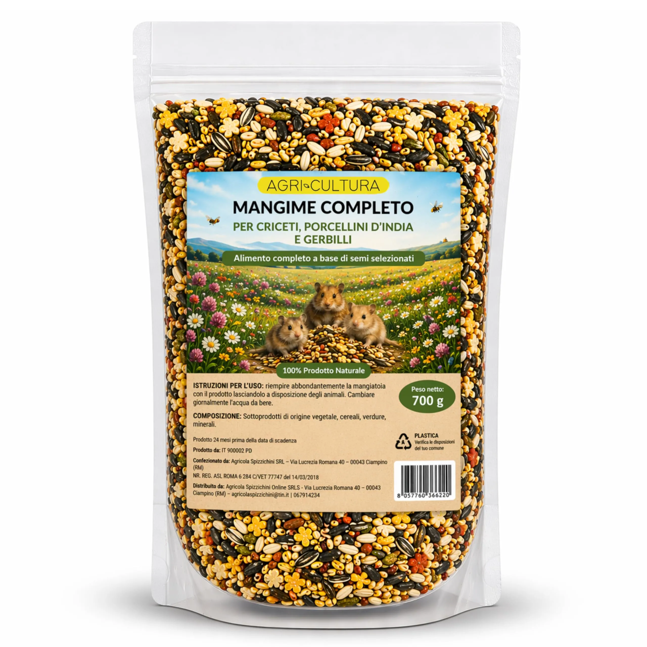AGRI-CULTURA Mangime Completo per Criceti, Porcellini d’India e Gerbilli, 700g - immagine 1