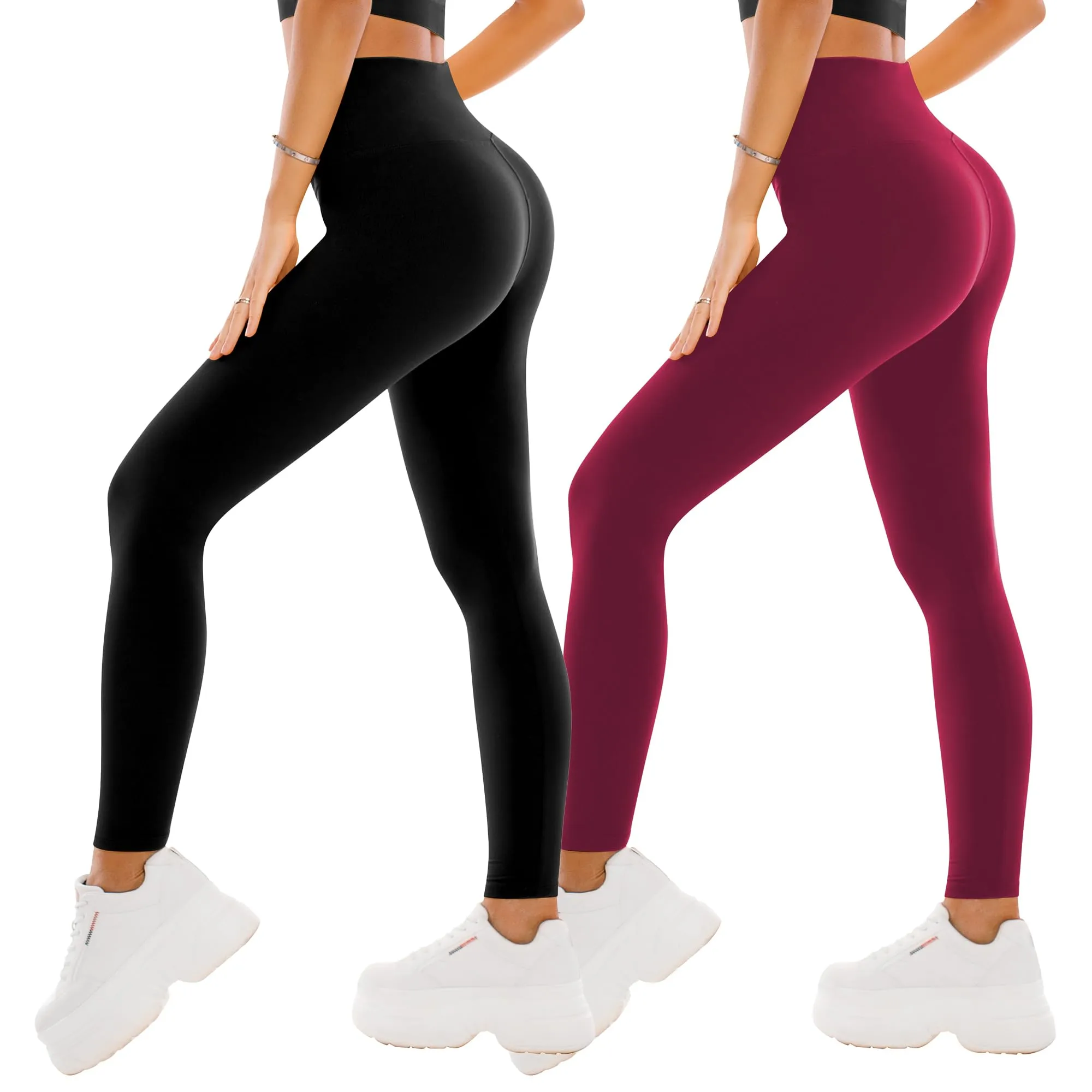 SINOPHANT Leggins Sportivi Donna a Vita Alta, S-M, Nero/Vino Rosso (2 Confezione) - immagine 1
