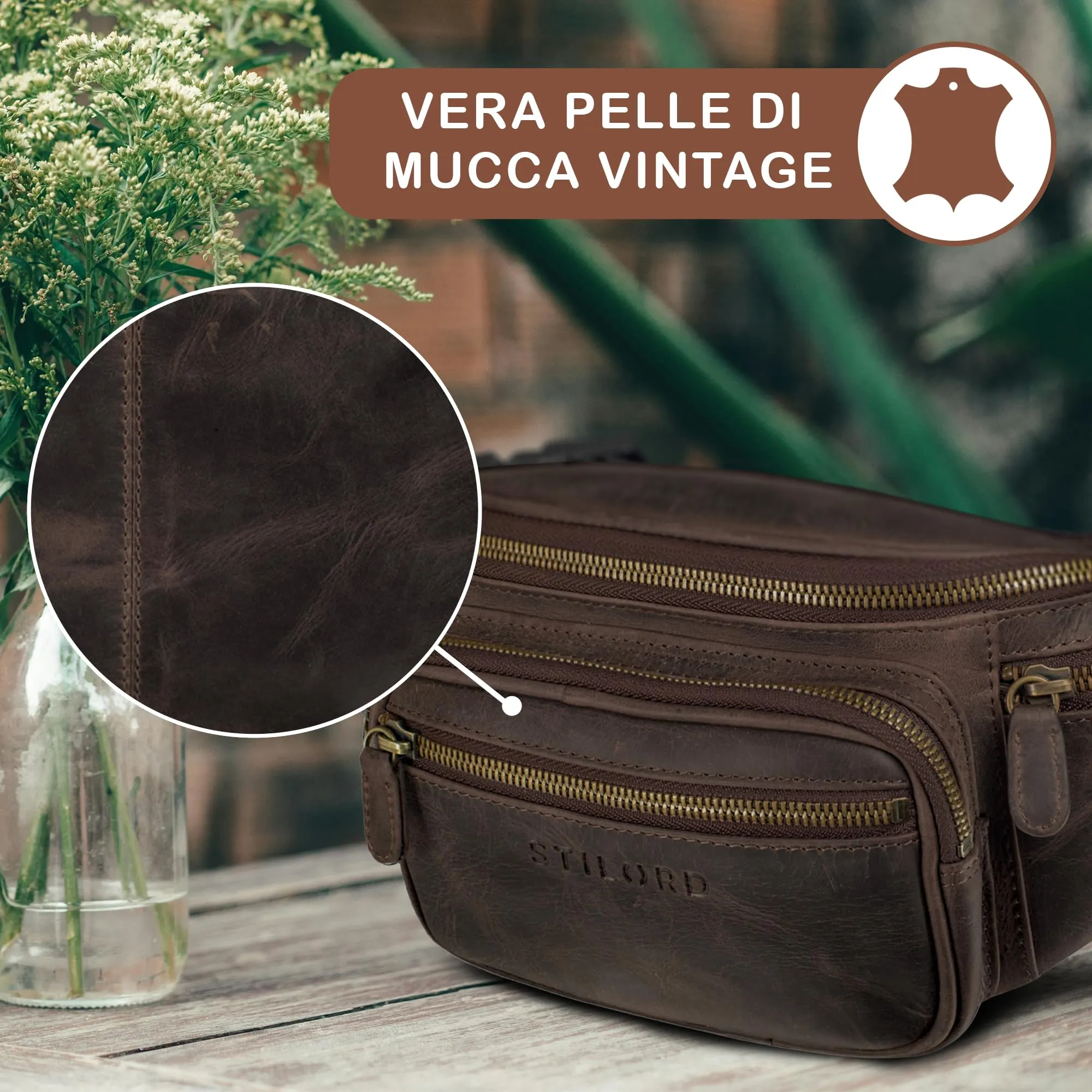 STILORD Caspar Marsupio in Pelle Vintage con 6 Tasche, Marrone Scuro - immagine 6
