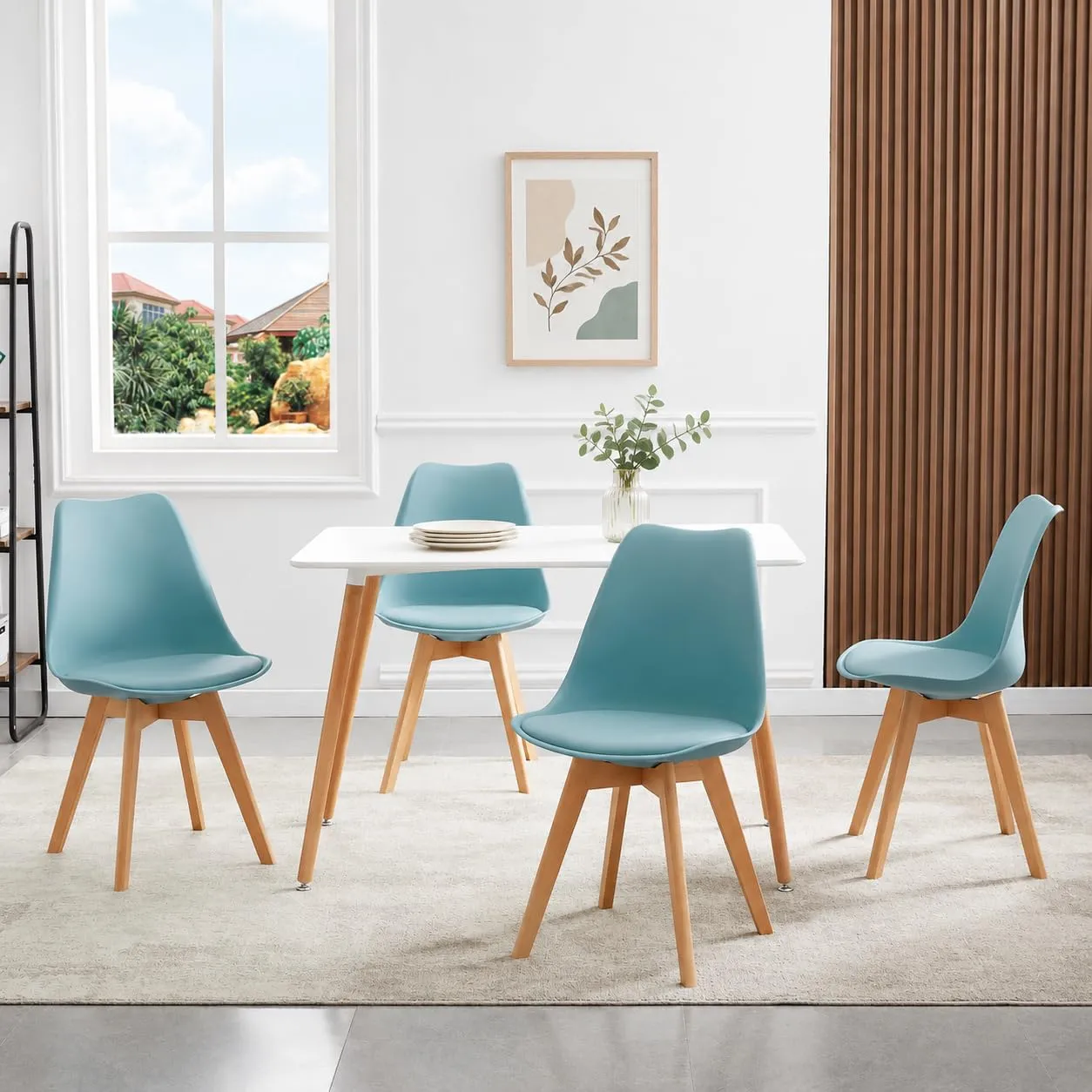 EGGREE Set di 8 Sedie da Pranzo e Cucina in Pelle PU con Gambe in Legno, Blu Menta - immagine 2
