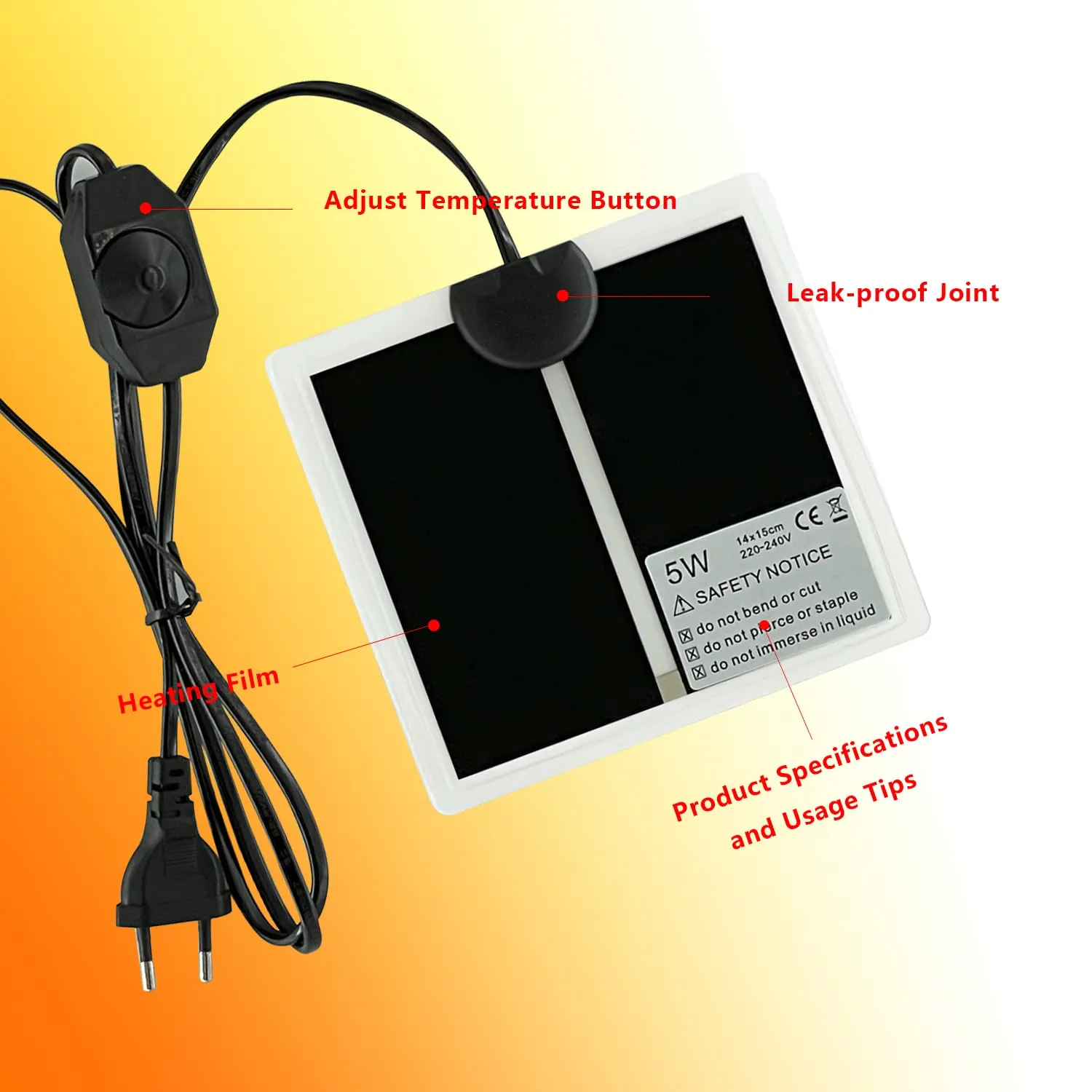 FIPASEN Tappetino Riscaldante Non Adesivo per Rettili e Anfibi (5W 15×14cm) - immagine 5