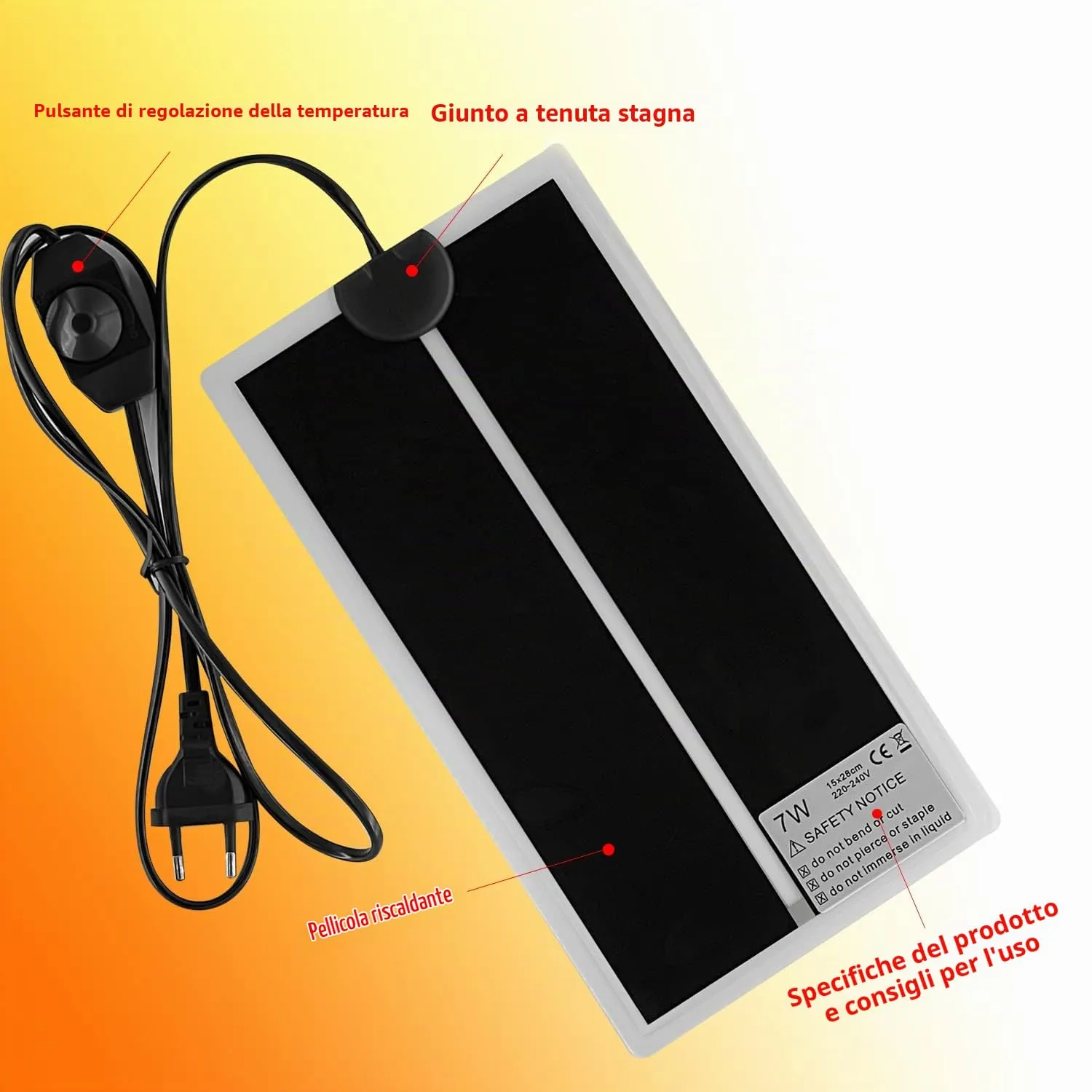 FIPASEN Tappetino Riscaldante Non Adesivo per Rettili, Tartarughe, Serpenti, Lucertole, Geco e Anfibi (7W 28x14cm) - immagine 5