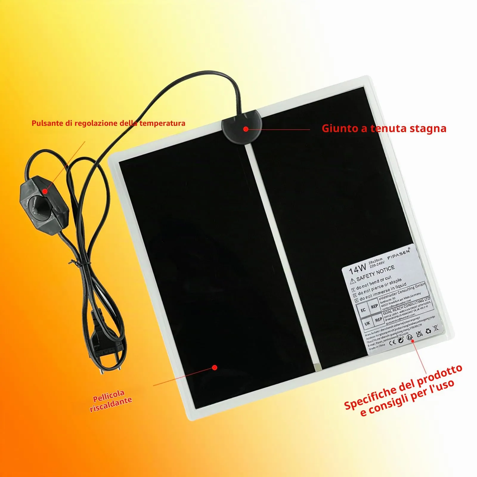 FIPASEN Tappetini Riscaldanti per Rettili, 2 Pezzi, Non Adesivo, 14W, 28x28cm - immagine 5