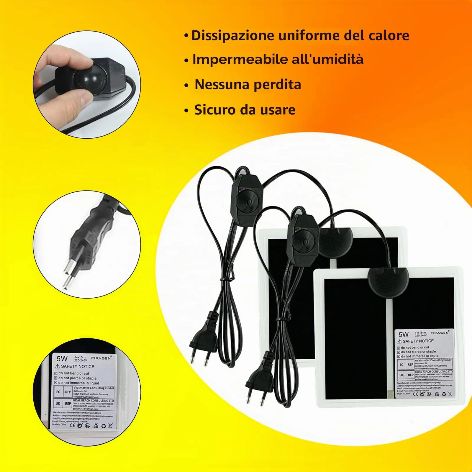 FIPASEN Tappetini Riscaldanti per Rettili, 2 Pezzi, Non Adesivi, 5W 15x14cm - immagine 4