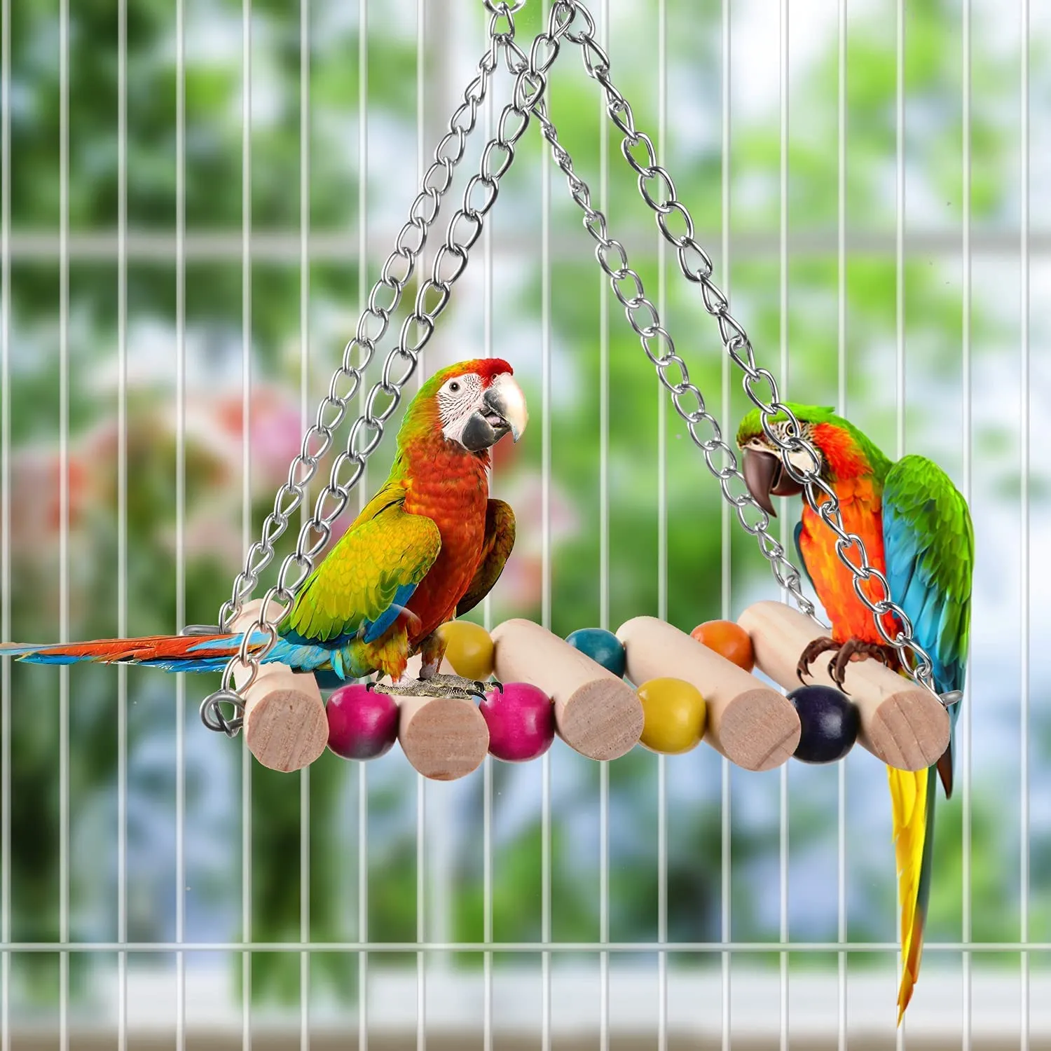 BBjinronjy Giocattoli per Pappagalli e Uccelli, 18 Pezzi Accessori per Gabbia con Scala, Altalena e Giocattoli da Masticare - immagine 2