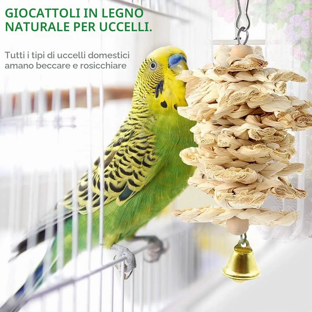 BBjinronjy Giocattoli per Pappagalli e Uccelli, 18 Pezzi Accessori per Gabbia con Scala, Altalena e Giocattoli da Masticare - immagine 4