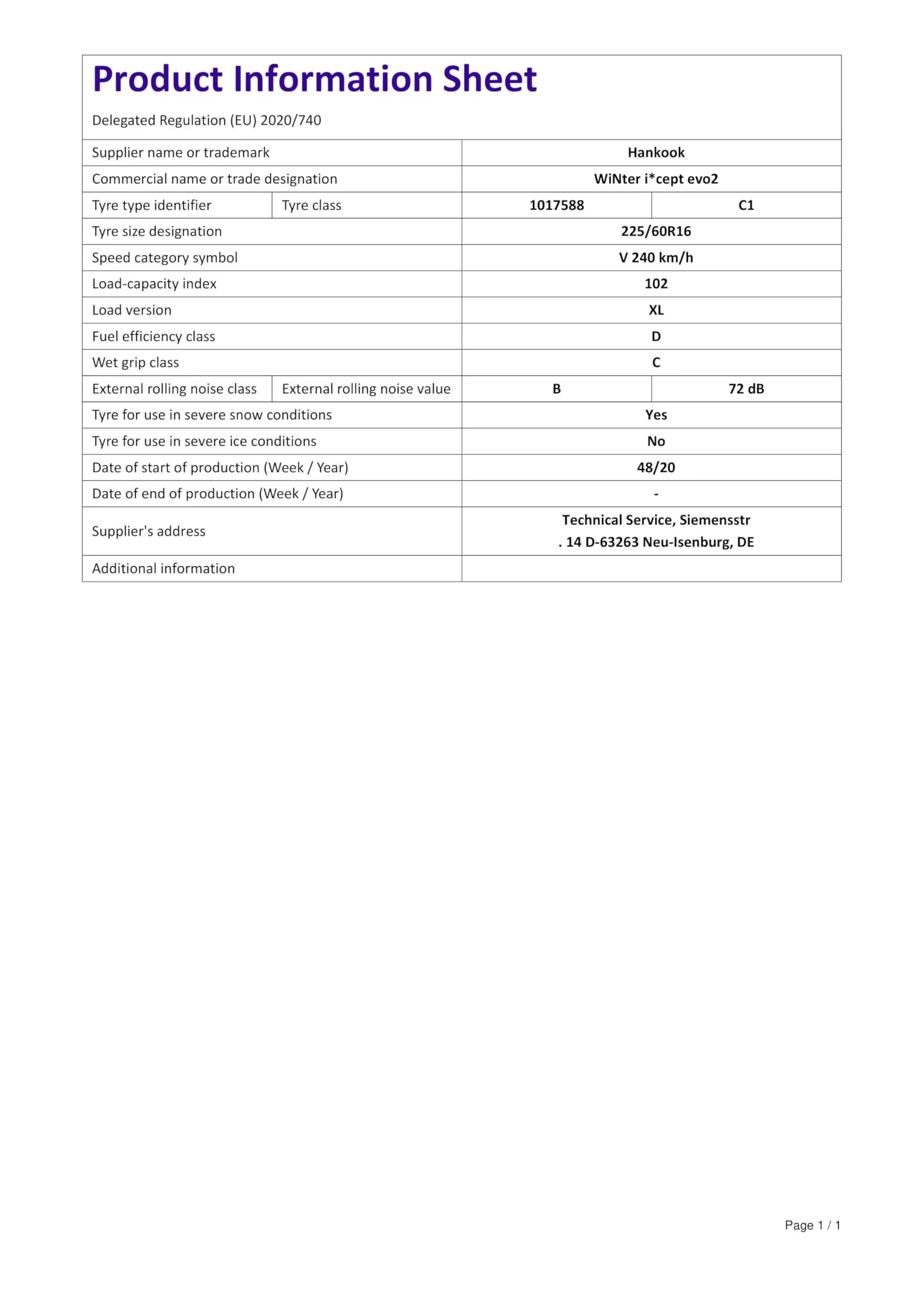 Hankook Winter i*cept evo2 W320 XL M+S 225/60R16 102V Pneumatico Invernale - immagine 2