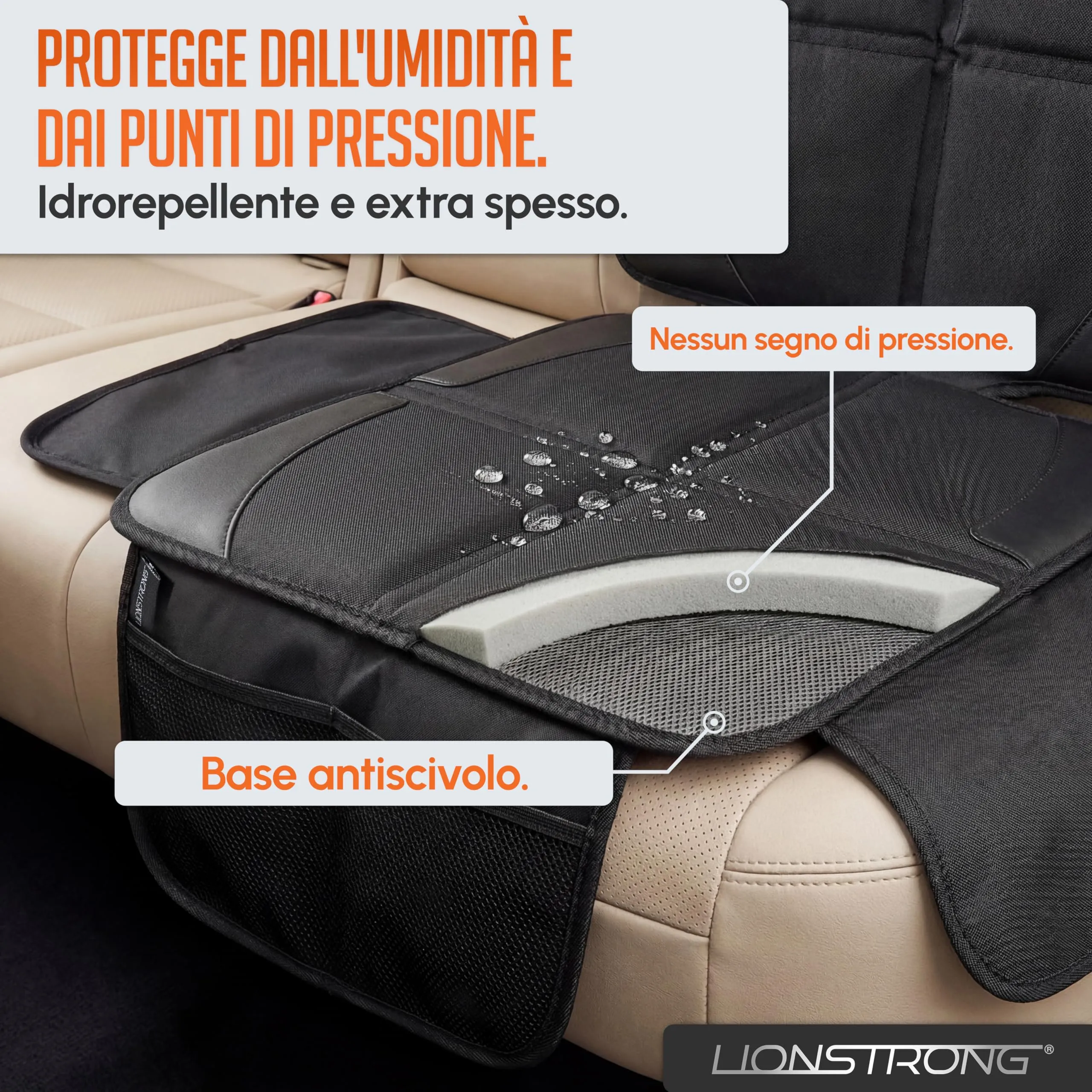 LIONSTRONG Protettori per Sedile Auto Compatibile ISOFIX - Nero - immagine 4