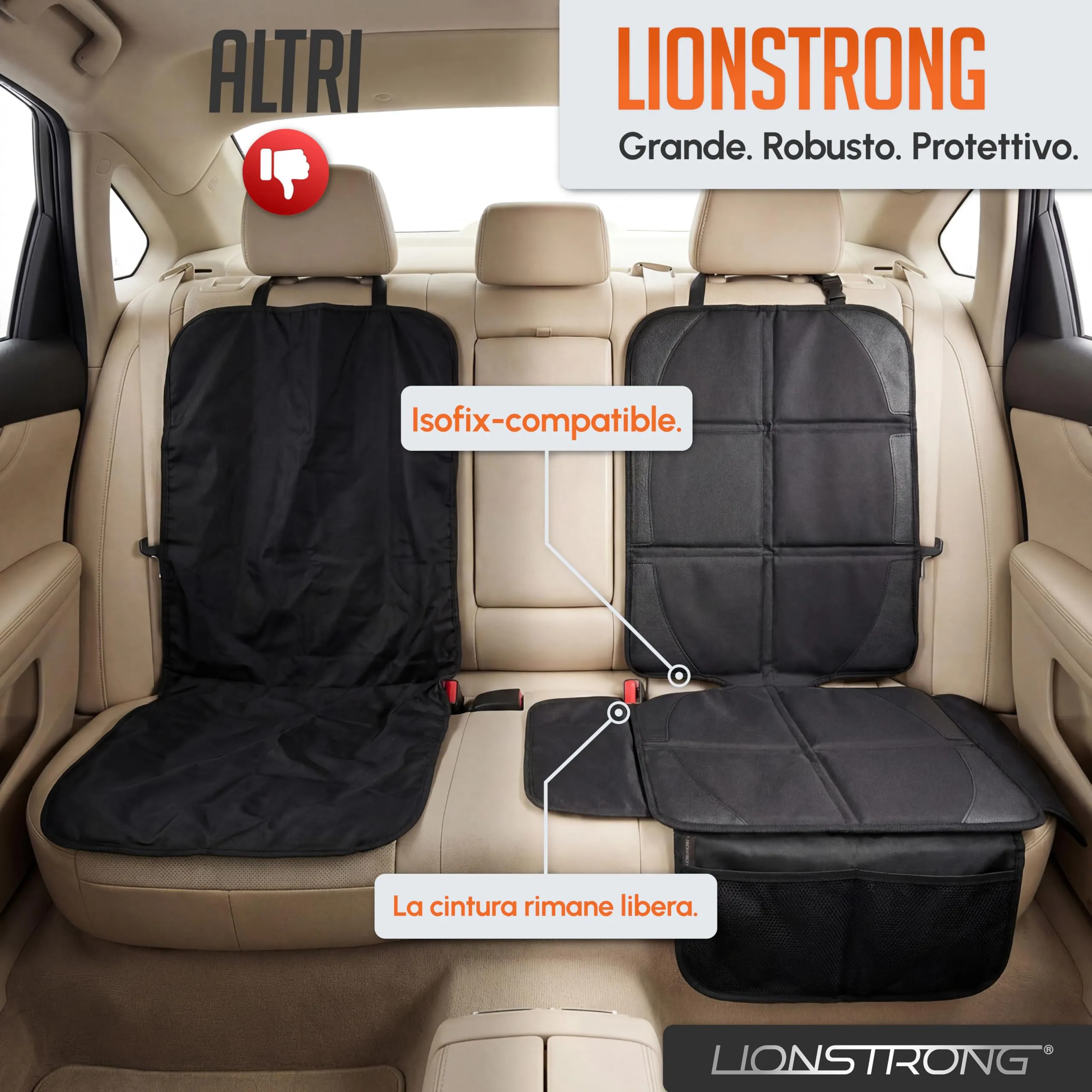 LIONSTRONG Protettori per Sedile Auto Compatibile ISOFIX - Nero - immagine 5