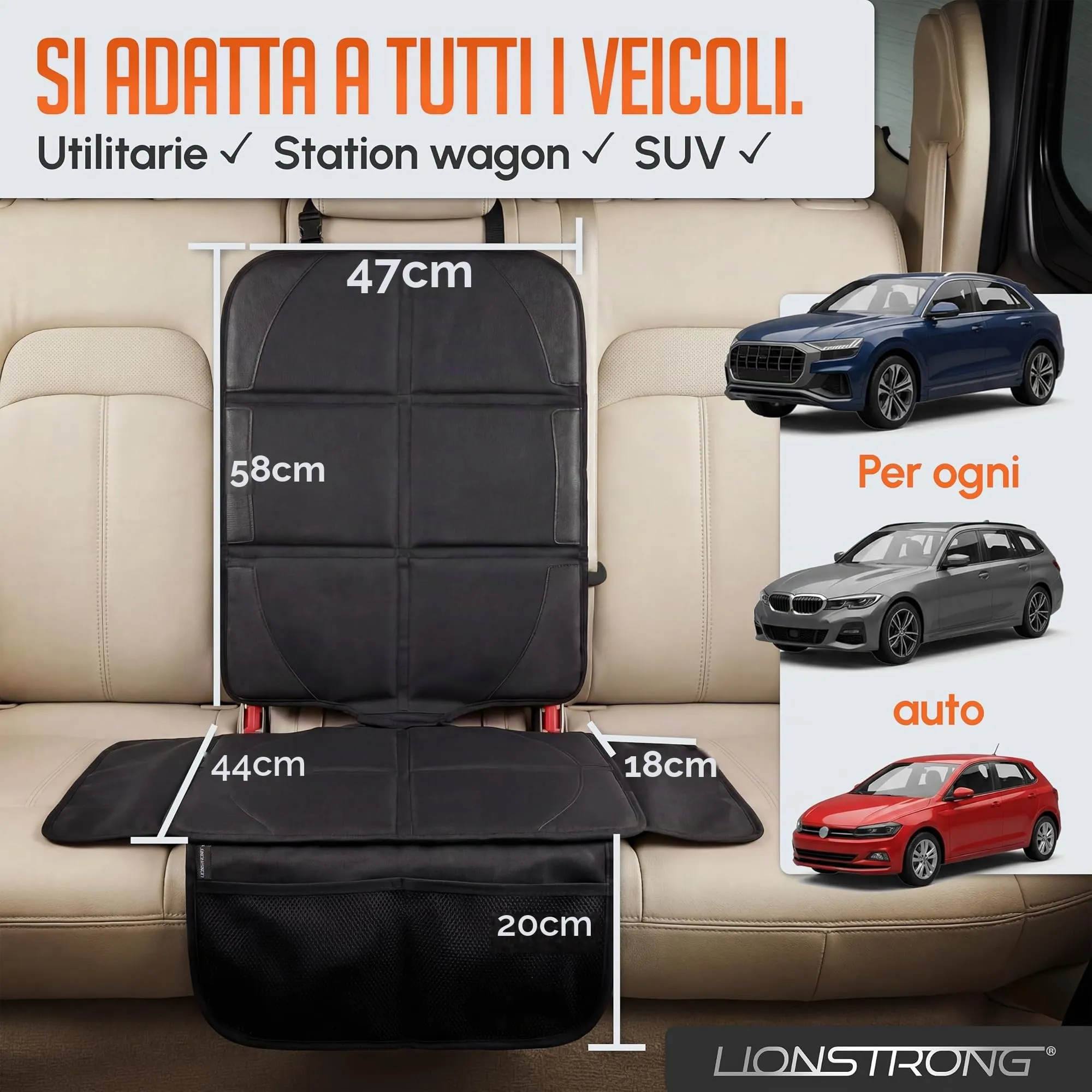 LIONSTRONG Protettori per Sedile Auto Compatibile ISOFIX - Nero - immagine 8