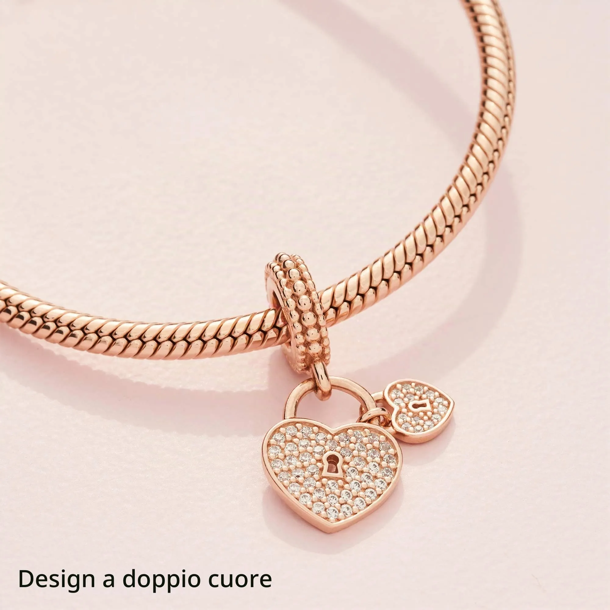 Pandora Icons Pendente Cuore Placcato in Oro Rosa 14k con Zirconia Cubica Trasparente - immagine 4