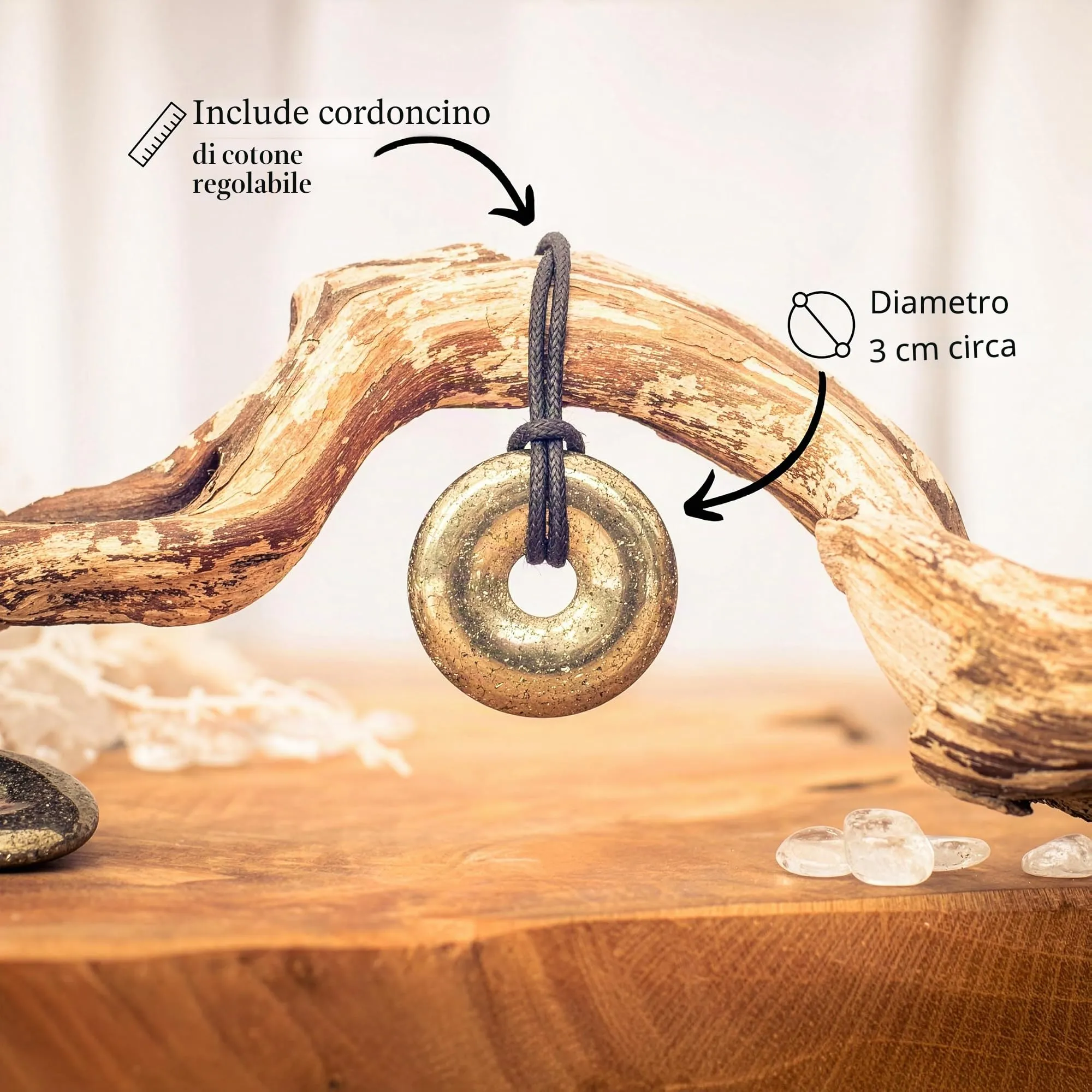 Lebensquelle Plus Donut in pietra preziosa 30 mm con cordoncino in cotone e scheda pietra - immagine 4