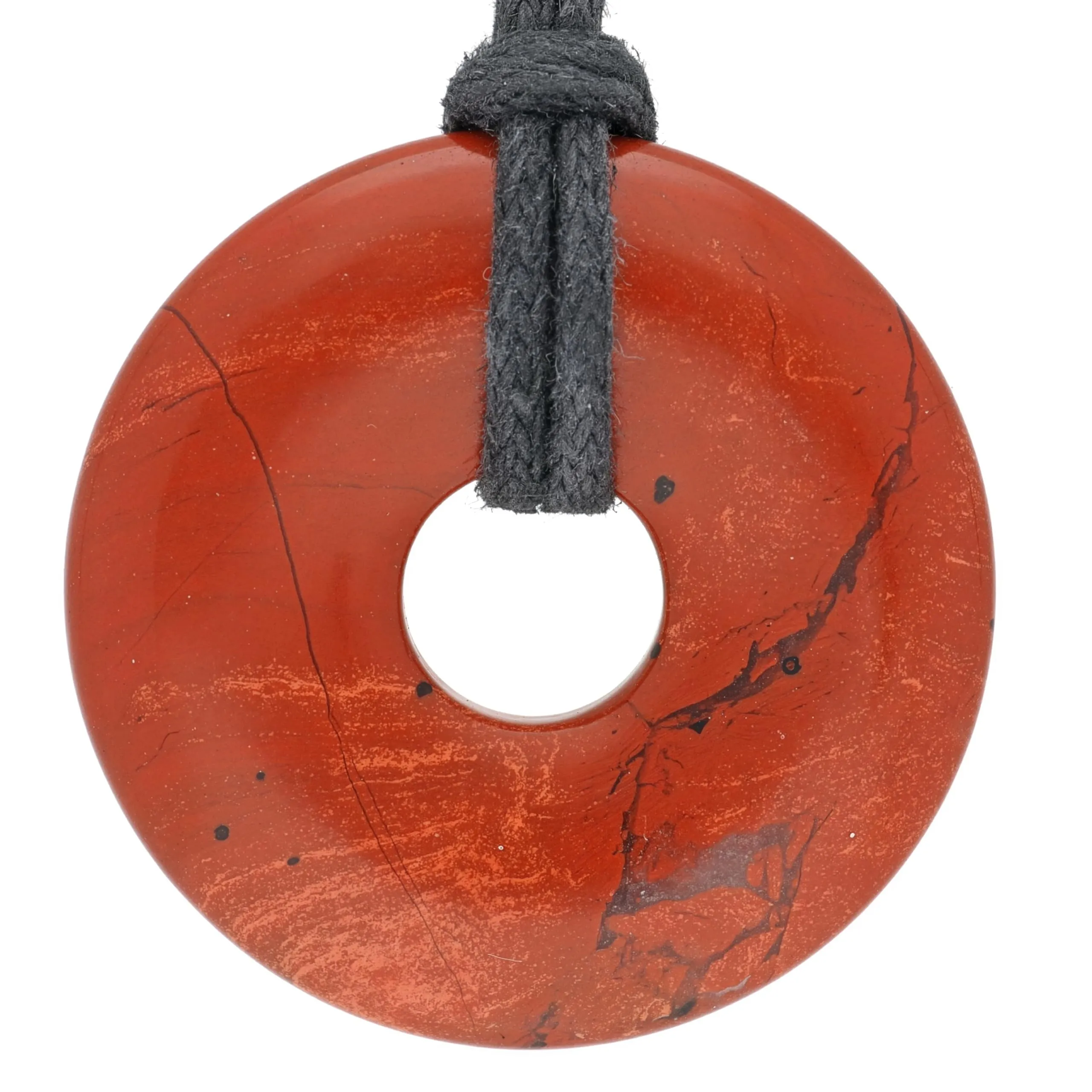 Lebensquelle Plus Donut in pietra preziosa Diaspro rosso 30 mm con cordoncino in cotone e scheda pietra - immagine 1