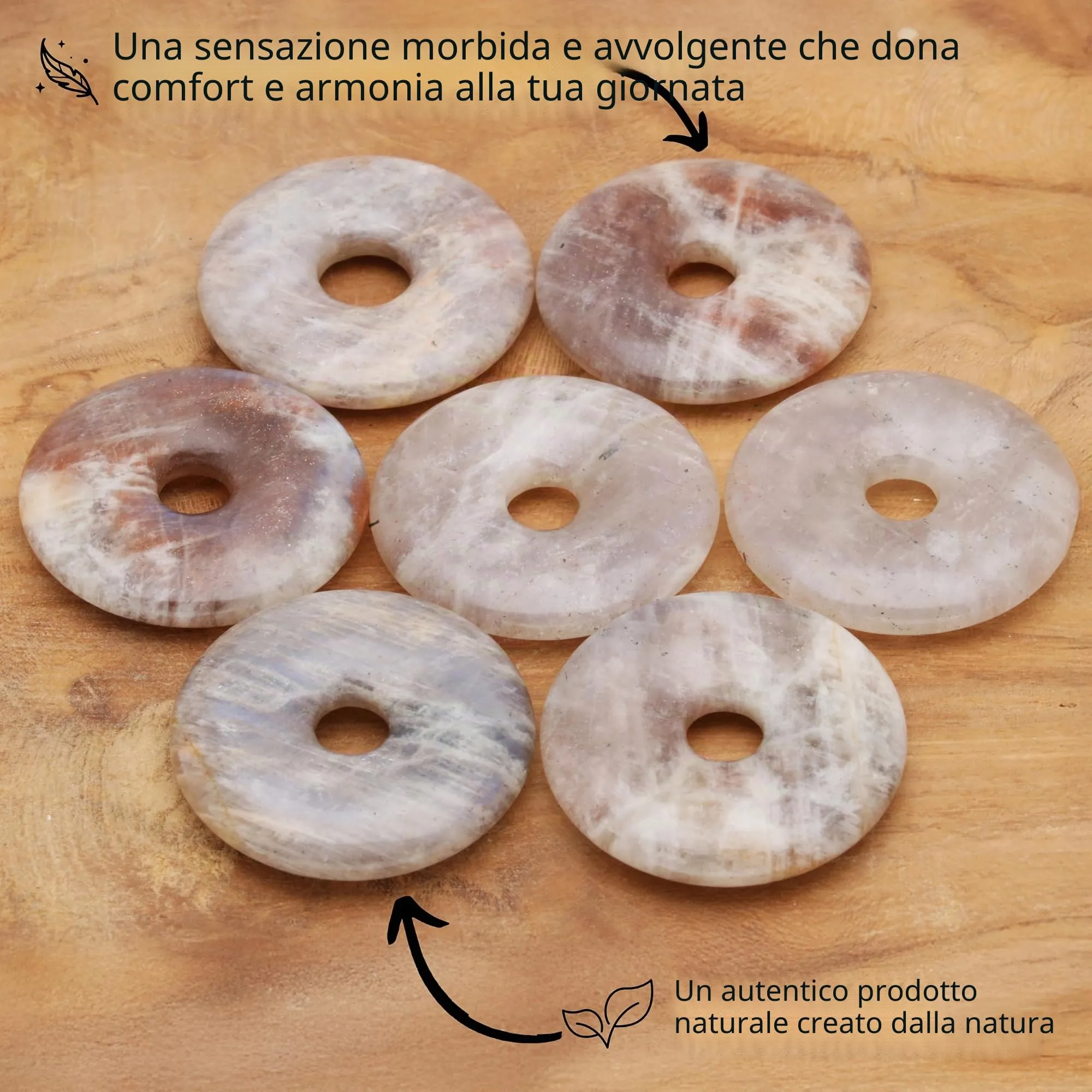 Lebensquelle Plus Donut in Pietra Preziosa 30 mm con Cordoncino in Cotone e Scheda Pietra - immagine 3