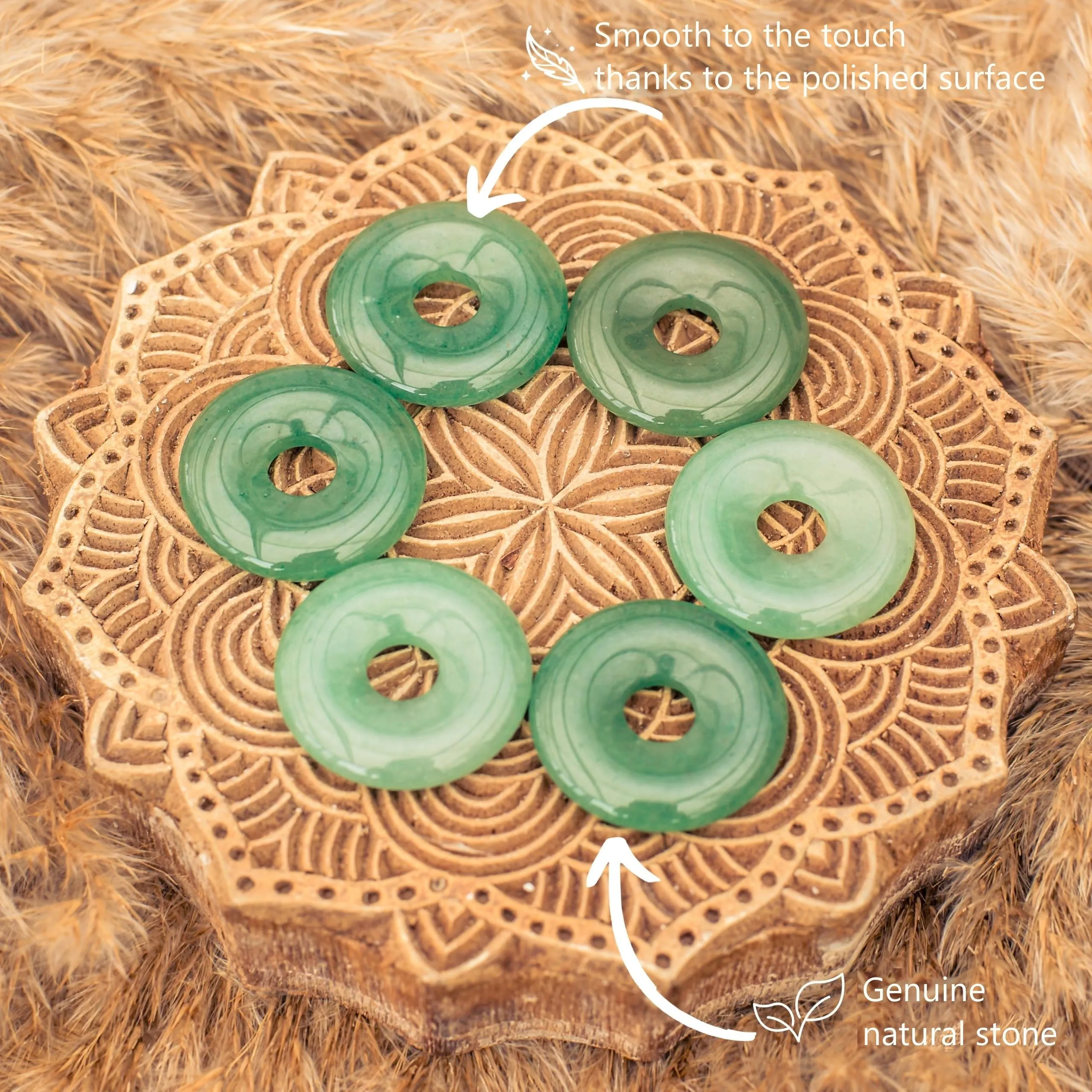 Lebensquelle Plus Donut in Pietra Preziosa Avventurina Verde 30 mm con Cordoncino in Cotone e Scheda Pietra - immagine 3