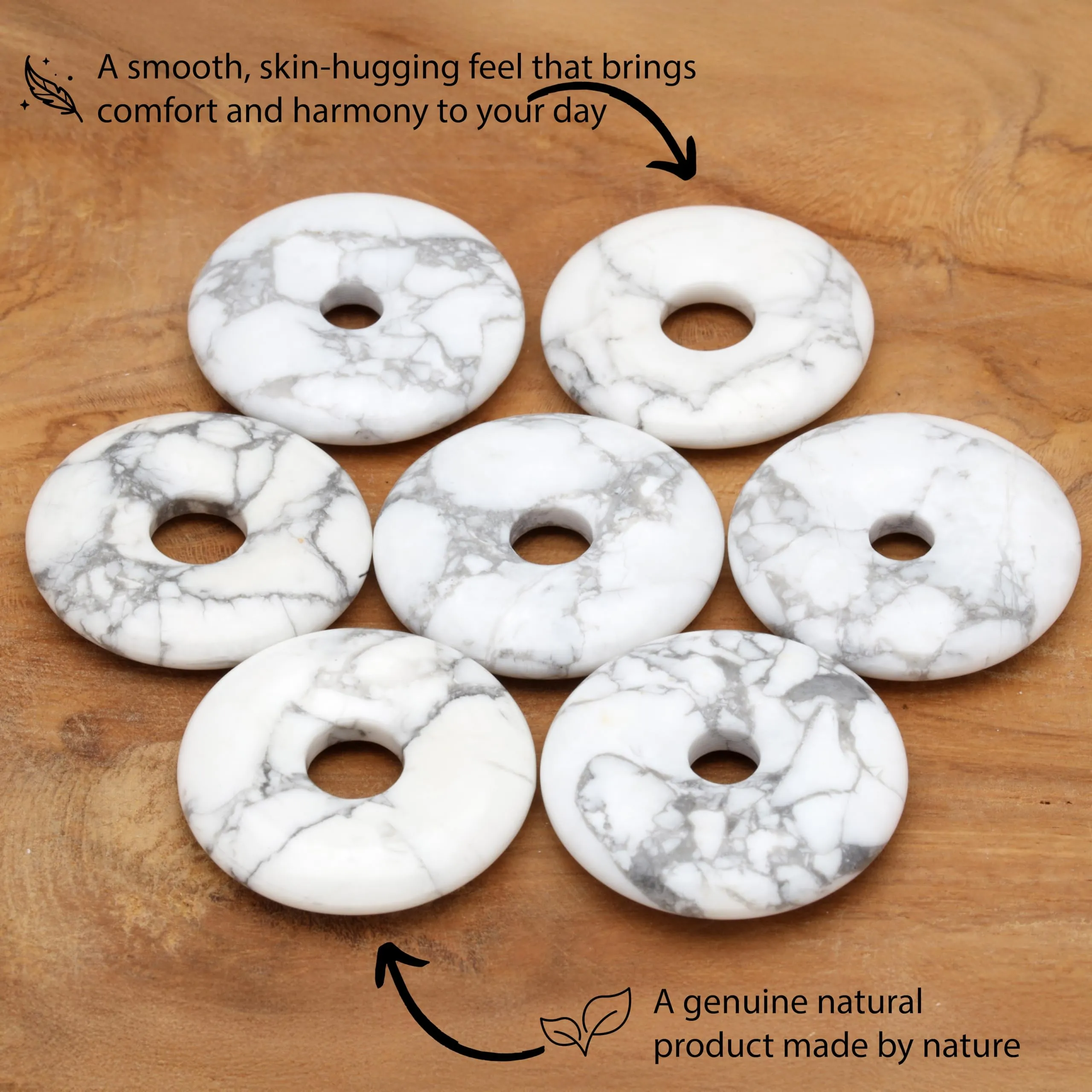 Lebensquelle Plus Donut in pietra preziosa Magnesite 30 mm con cordoncino in cotone e scheda pietra - immagine 3