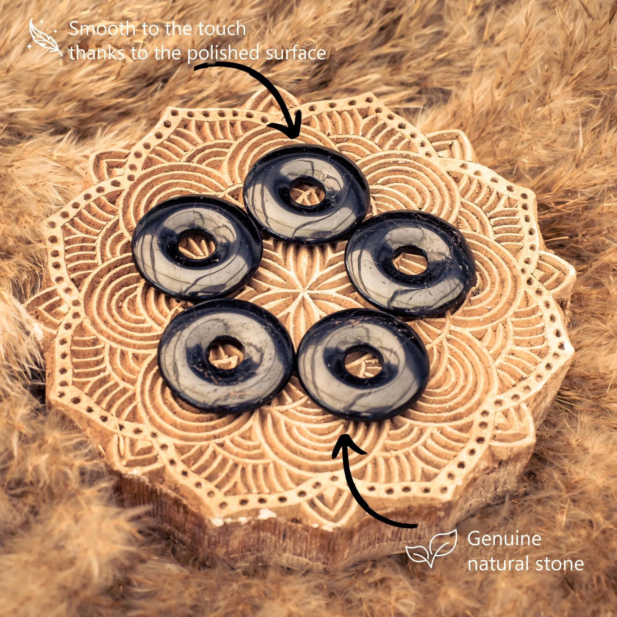 Lebensquelle Plus Donut in Tormalina Nera 30 mm con cordoncino in cotone e scheda pietra - immagine 4