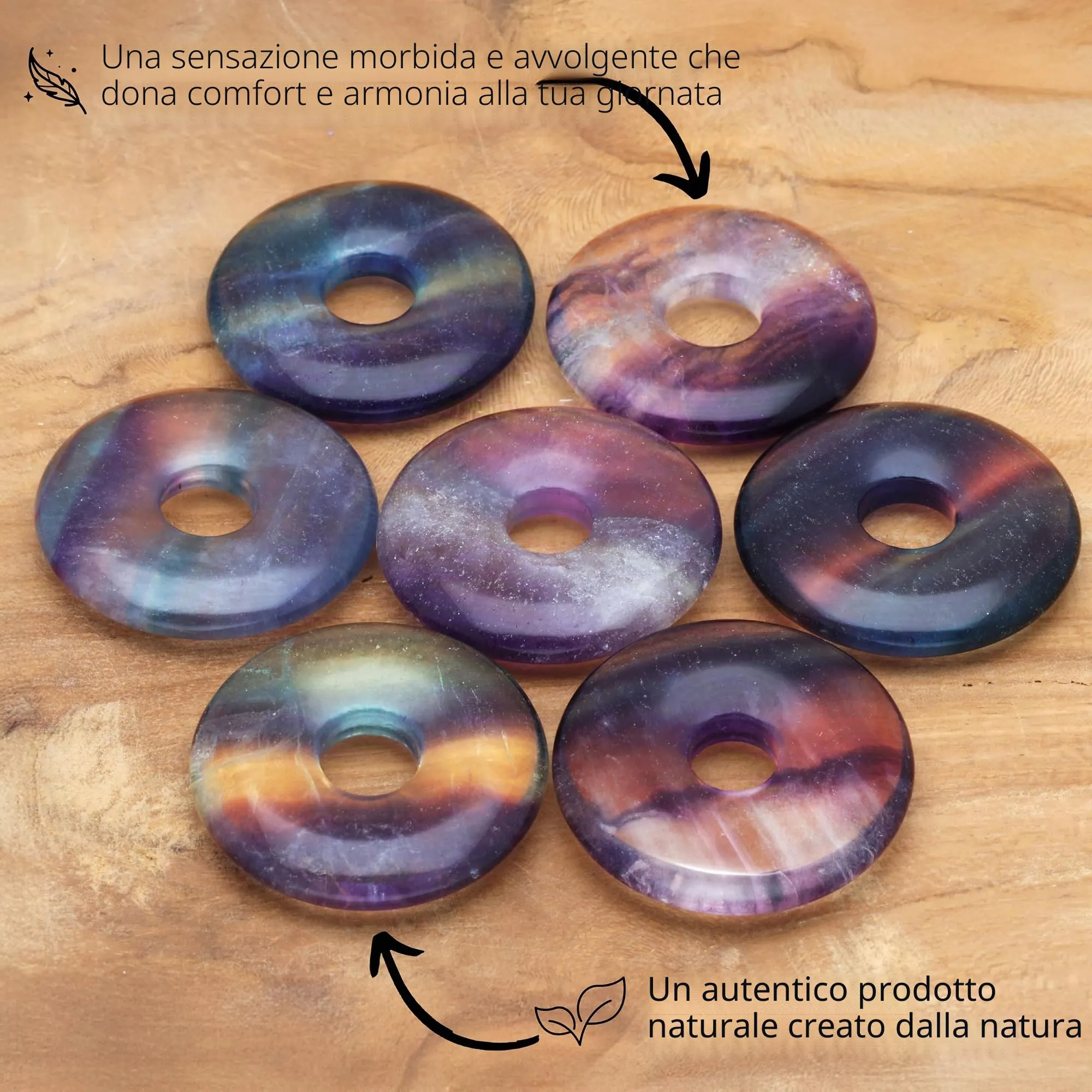 Lebensquelle Plus Donut in pietra preziosa 30 mm con cordoncino in cotone e scheda pietra - immagine 3