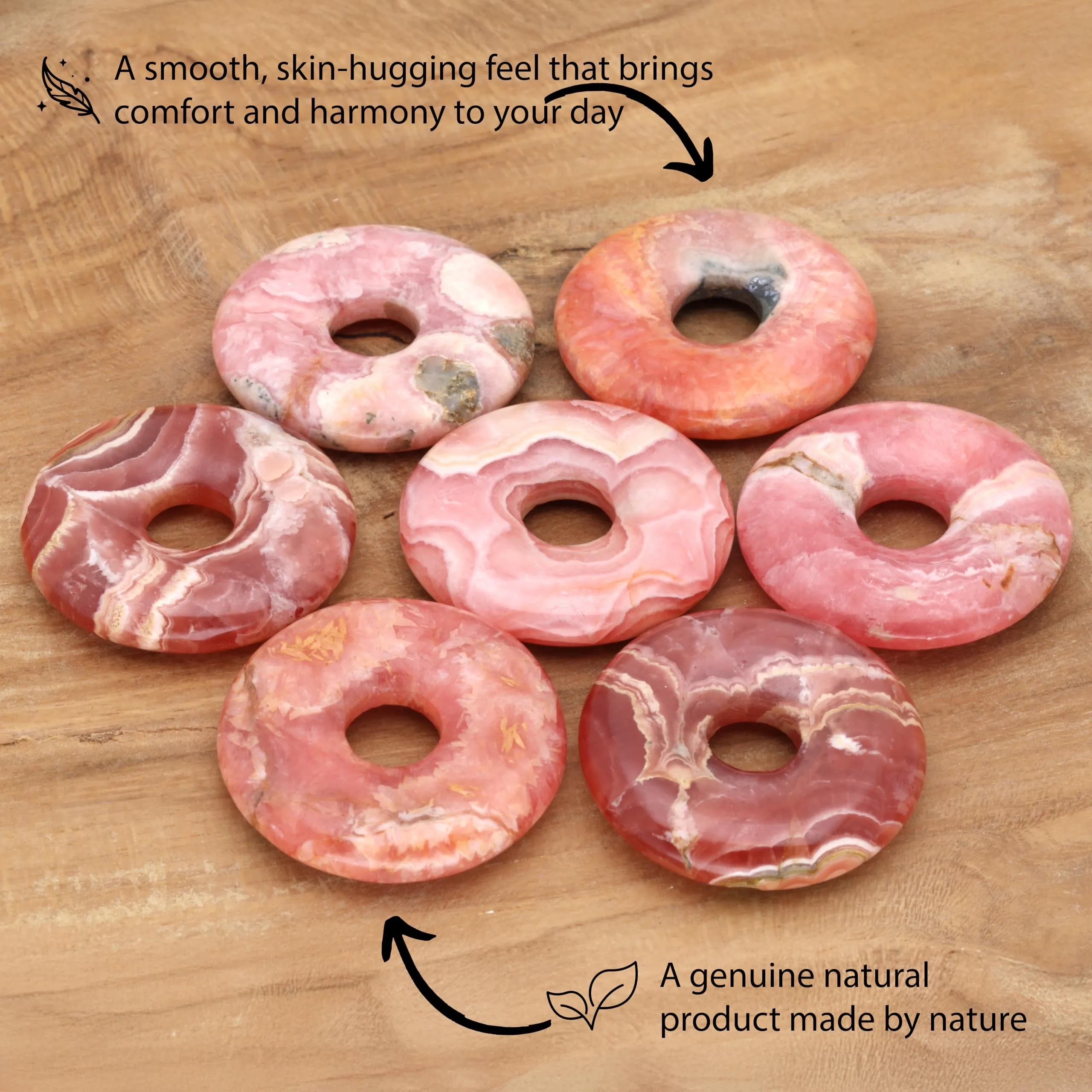 Lebensquelle Plus Rodocrosite Stone Donut 30 mm with Cotton Cord and Information Card - immagine 3