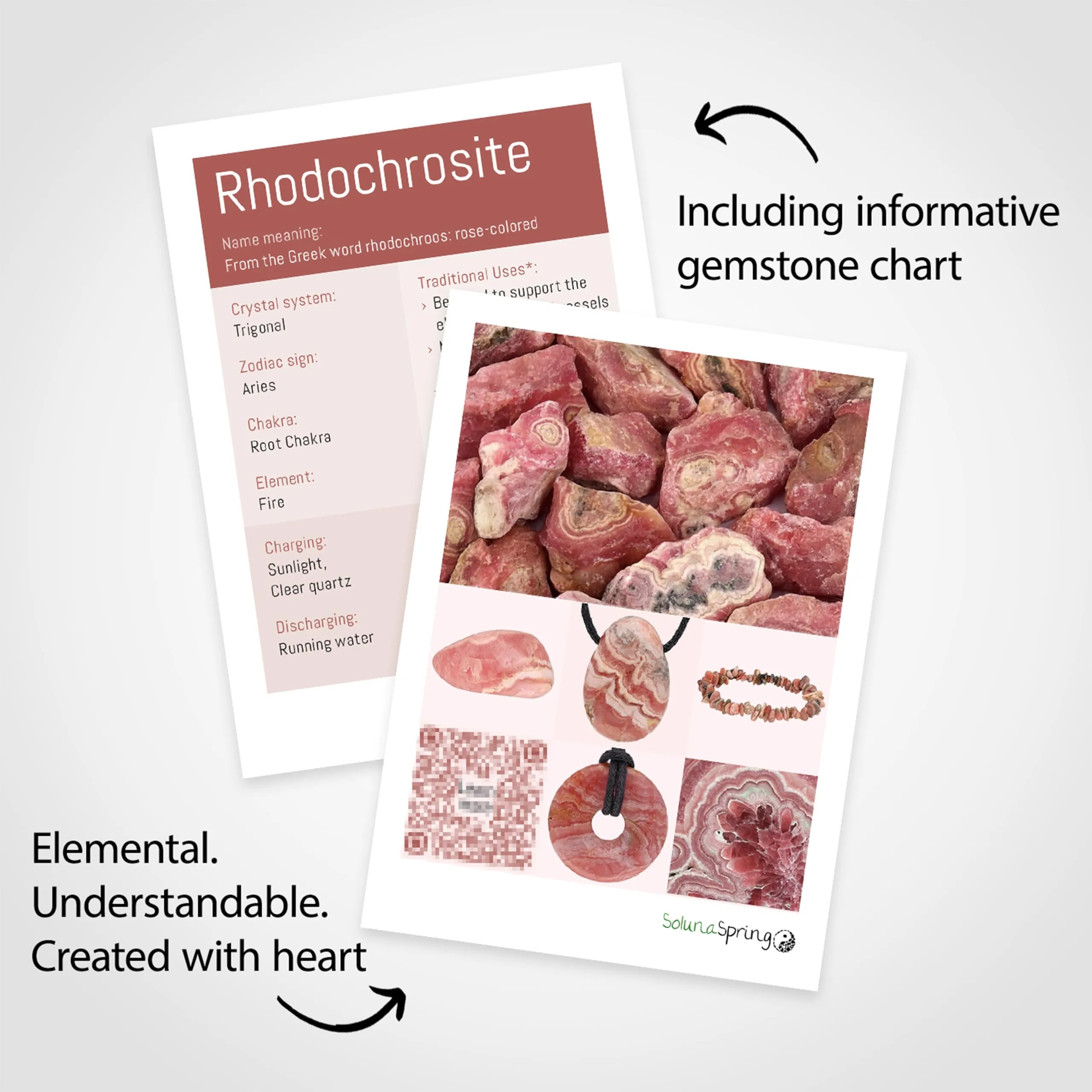 Lebensquelle Plus Rodocrosite Stone Donut 30 mm with Cotton Cord and Information Card - immagine 4