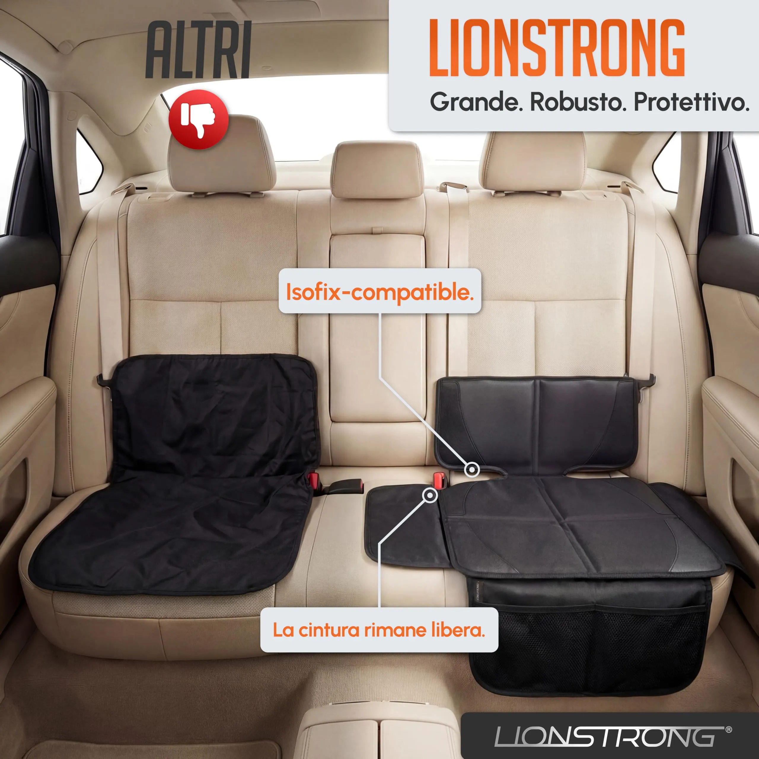 LIONSTRONG Protettori per Sedile Auto Compatibile ISOFIX - Piccolo - immagine 5