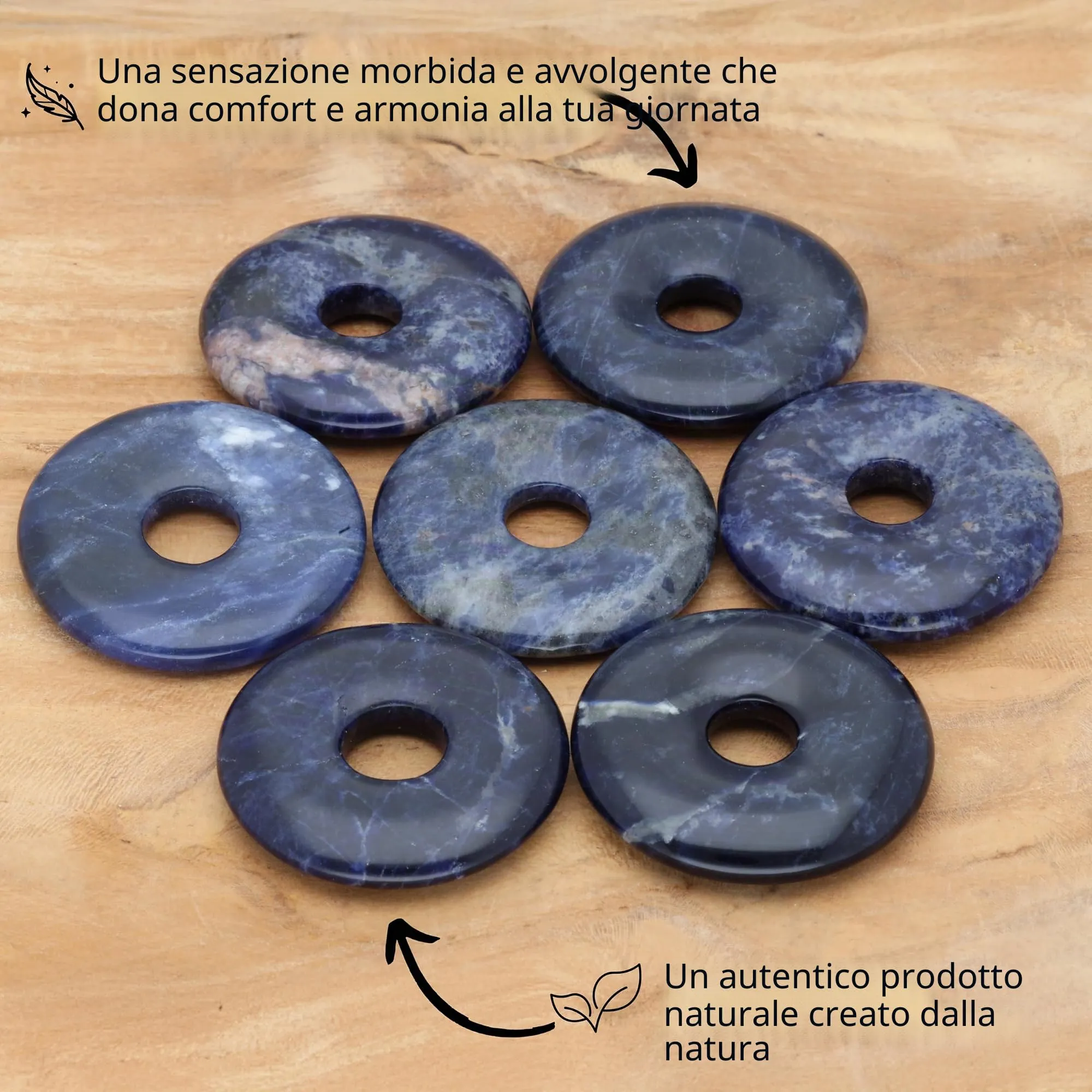 Lebensquelle Plus Donut in Sodalite 30 mm con cordoncino in cotone e scheda pietra - immagine 3