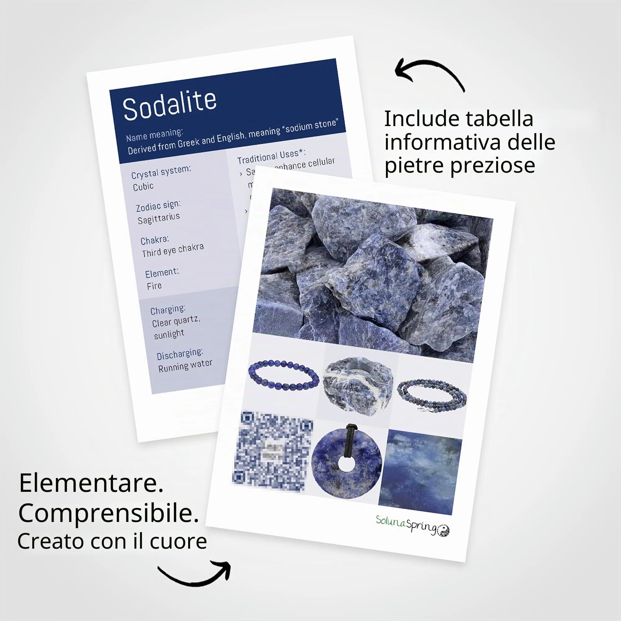 Lebensquelle Plus Donut in Sodalite 30 mm con cordoncino in cotone e scheda pietra - immagine 4