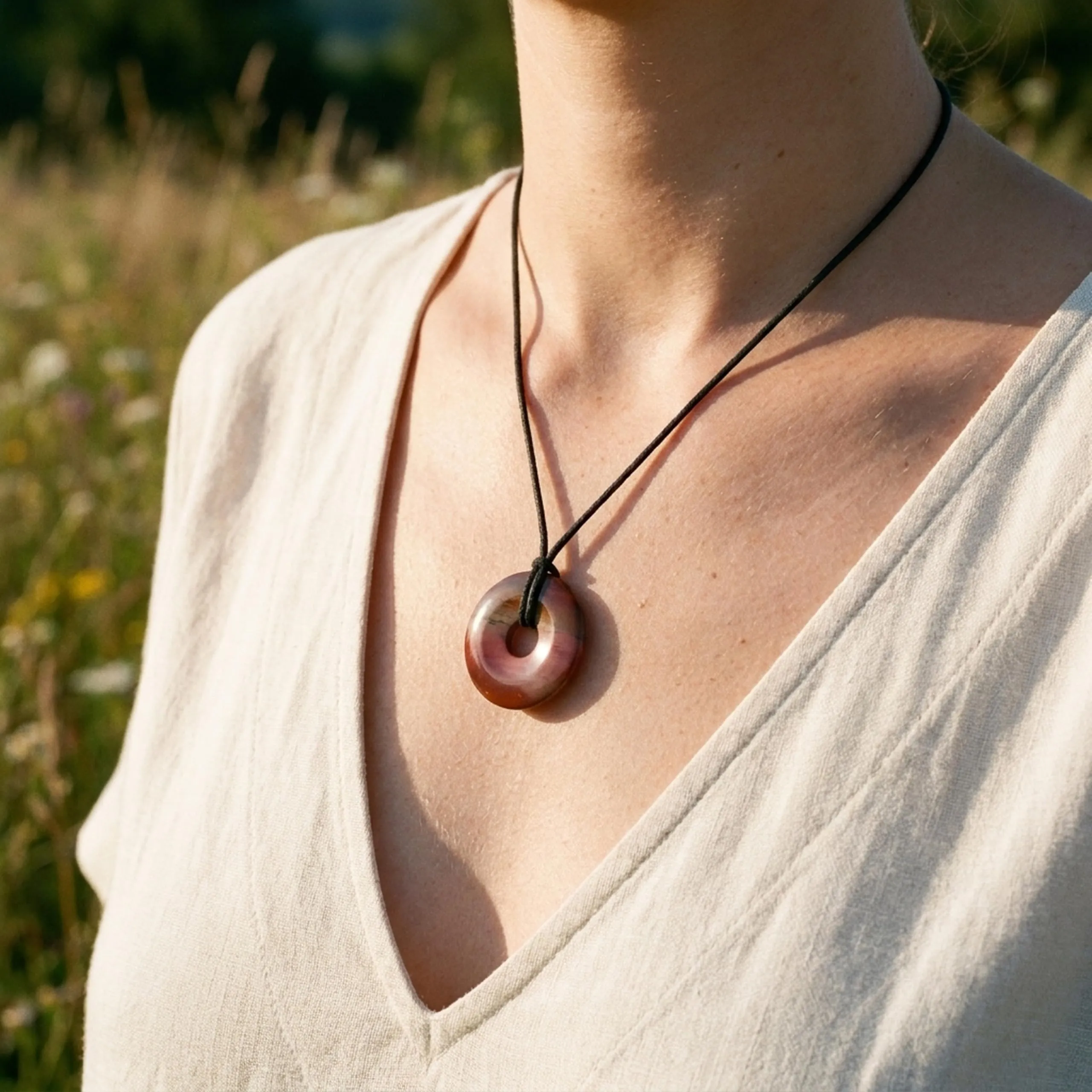 Lebensquelle Plus Donut in Pietra Preziosa Mookite 30 mm con Cordoncino in Cotone e Scheda Pietra - immagine 2