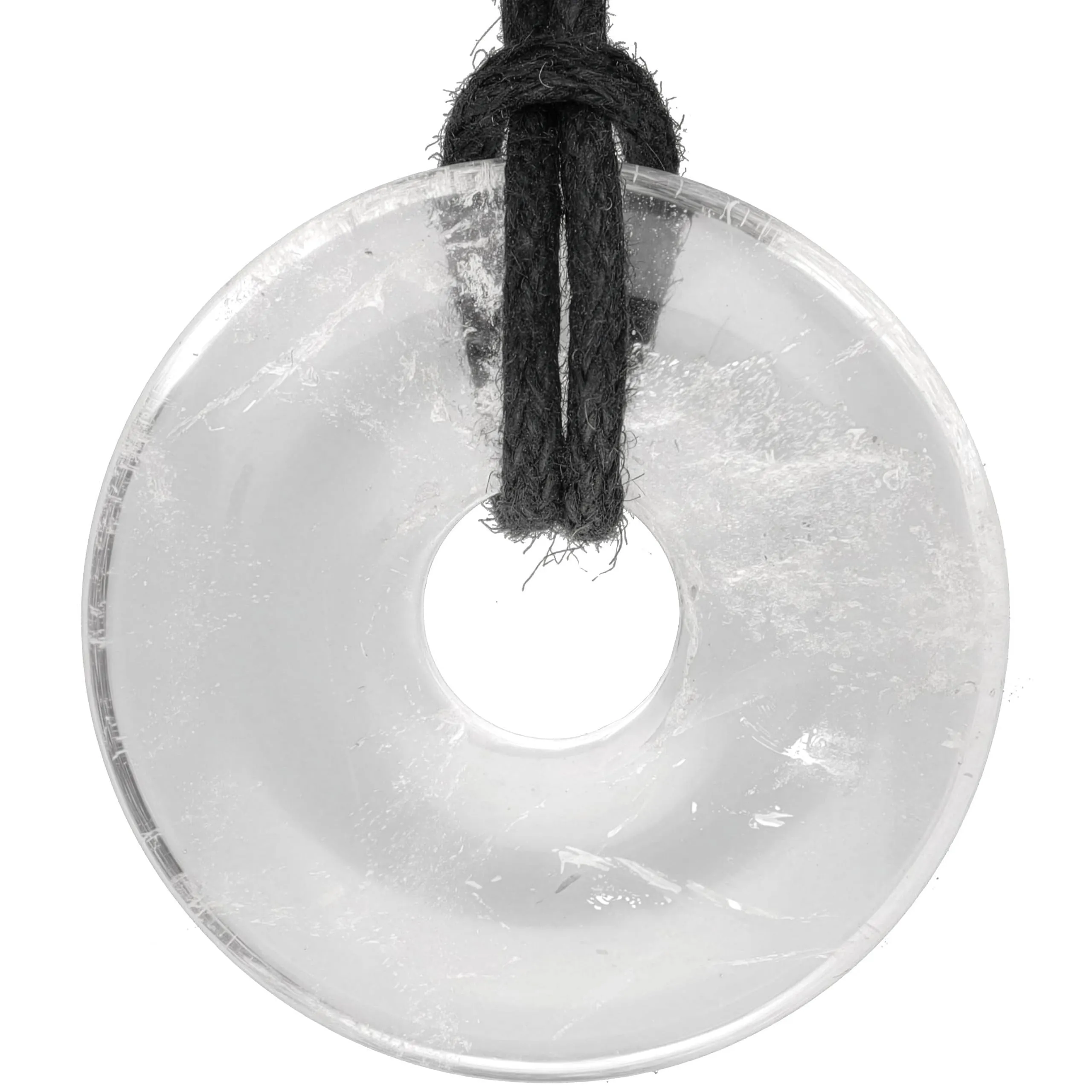 Lebensquelle Plus Donut in Cristallo di Rocca 30 mm con Cordoncino in Cotone e Scheda Pietra - immagine 1