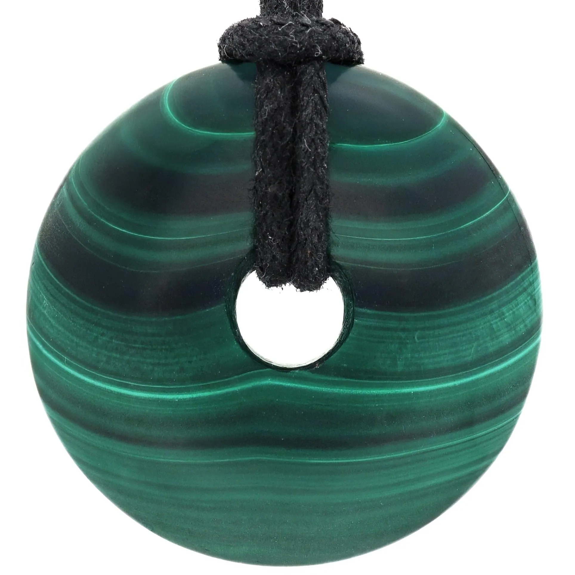 Lebensquelle Plus Malachite gemstone donut 30 mm with cotton cord and info card - immagine 1