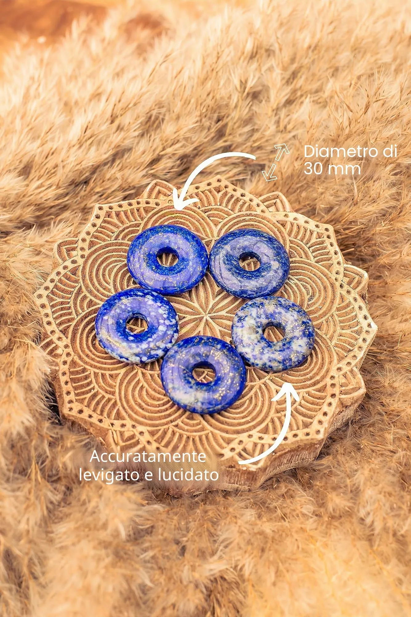 Lebensquelle Plus Donut in Pietra Lapislazzuli 30 mm con Cordoncino in Cotone e Scheda Informativa - immagine 4