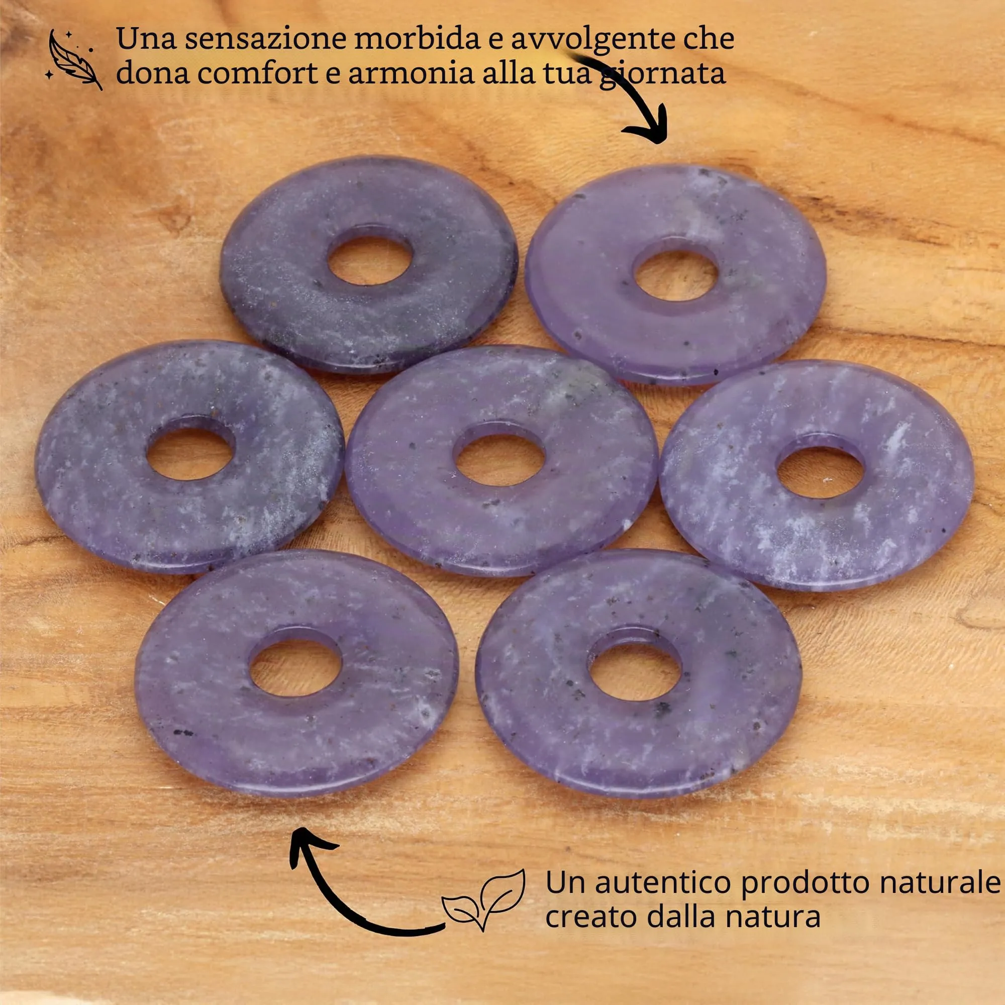 Lebensquelle Plus Donut in Pietra Preziosa 30 mm con Cordoncino in Cotone e Scheda Pietra - immagine 3