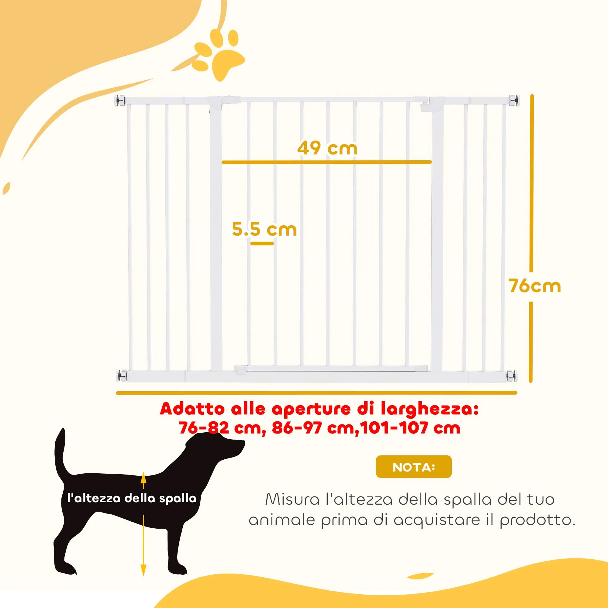 PawHut Cancellino per Cani Estensibile 76-107 cm Bianco - immagine 3
