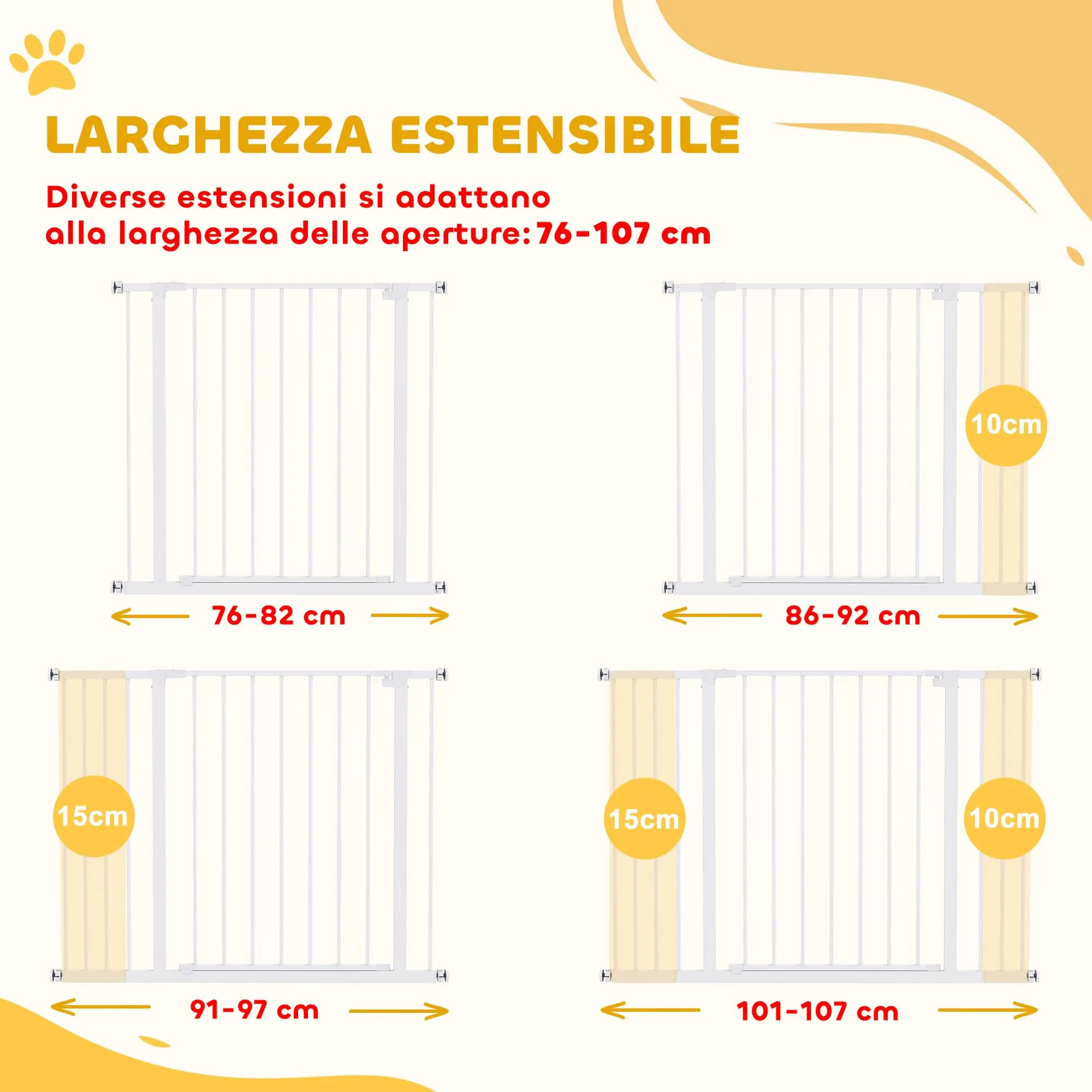 PawHut Cancellino per Cani Estensibile 76-107 cm Bianco - immagine 4