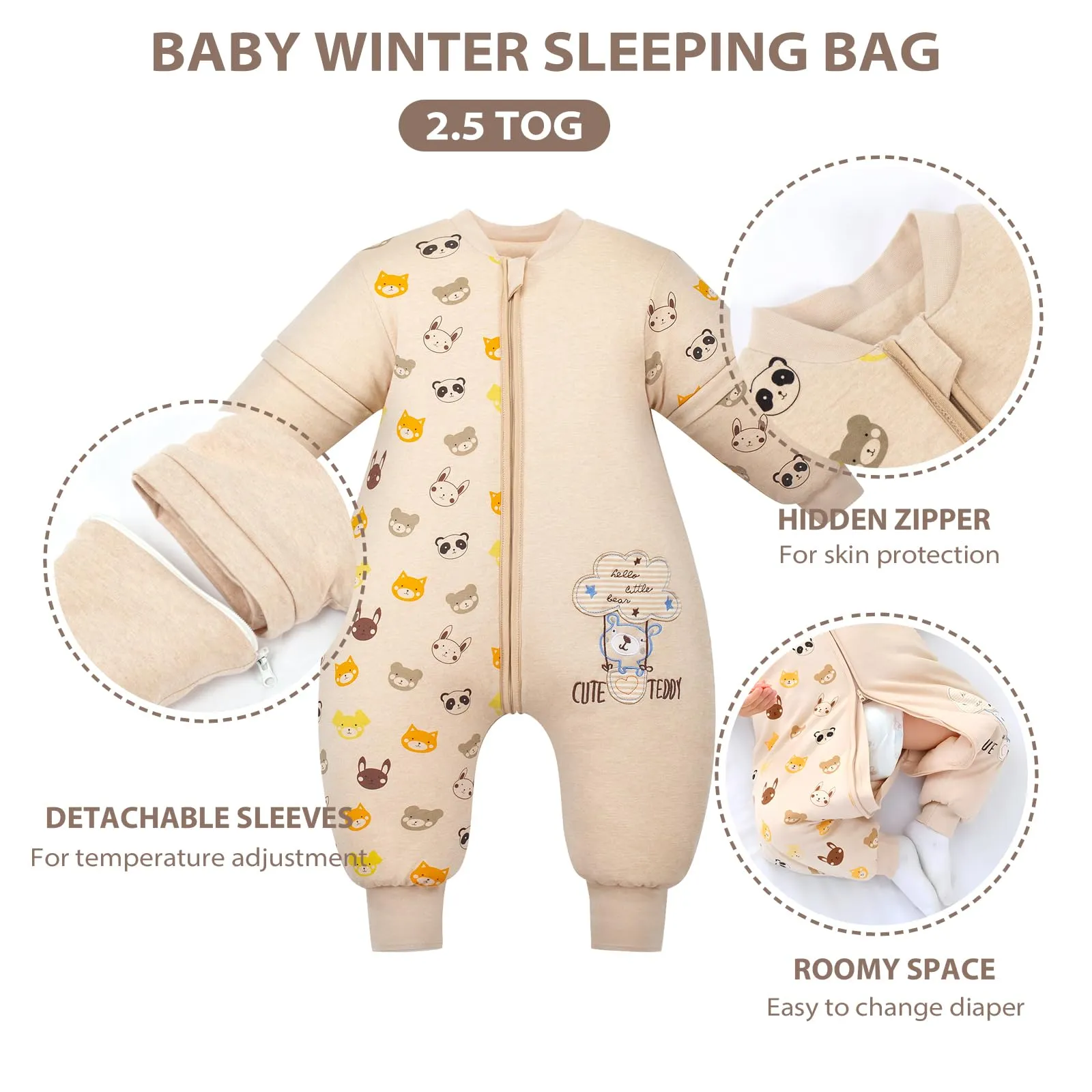 Mosebears Sacco Nanna con Gambe 2.5 Tog per Bambini, Foderato Invernale con Maniche Staccabili, Unisex - immagine 2