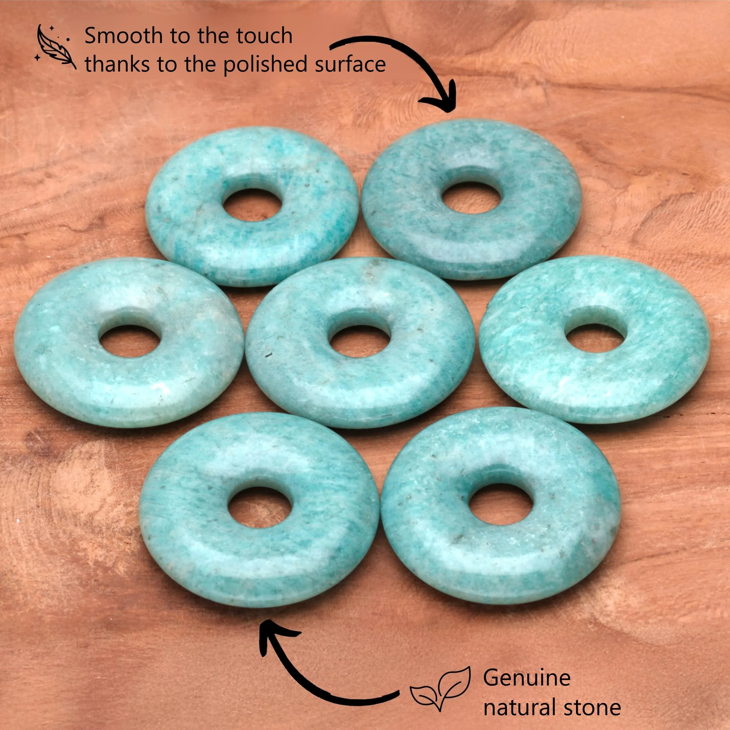 Lebensquelle Plus Donut in pietra preziosa Amazonite 30 mm con cordoncino in cotone e scheda pietra - immagine 3