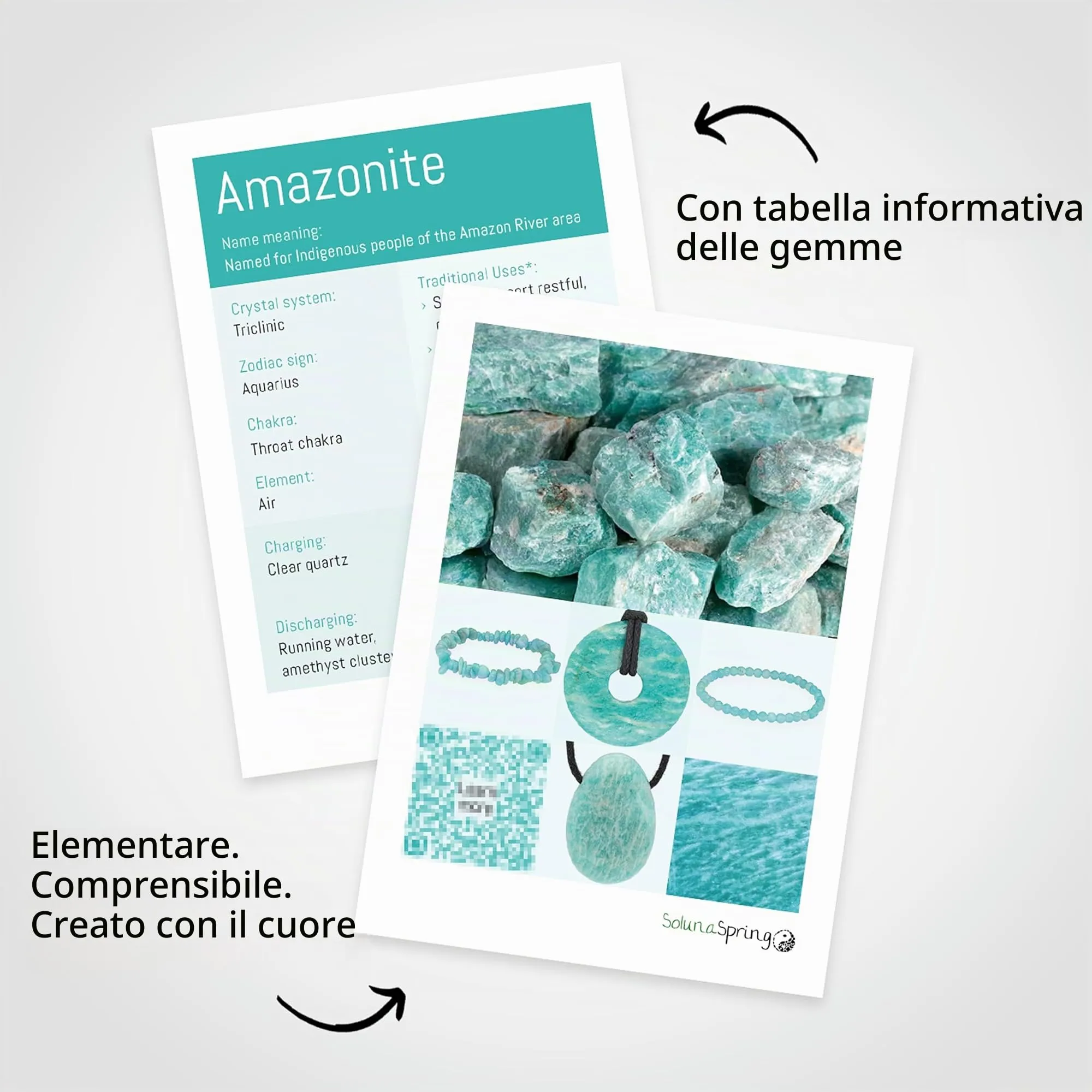 Lebensquelle Plus Donut in pietra preziosa Amazonite 30 mm con cordoncino in cotone e scheda pietra - immagine 4