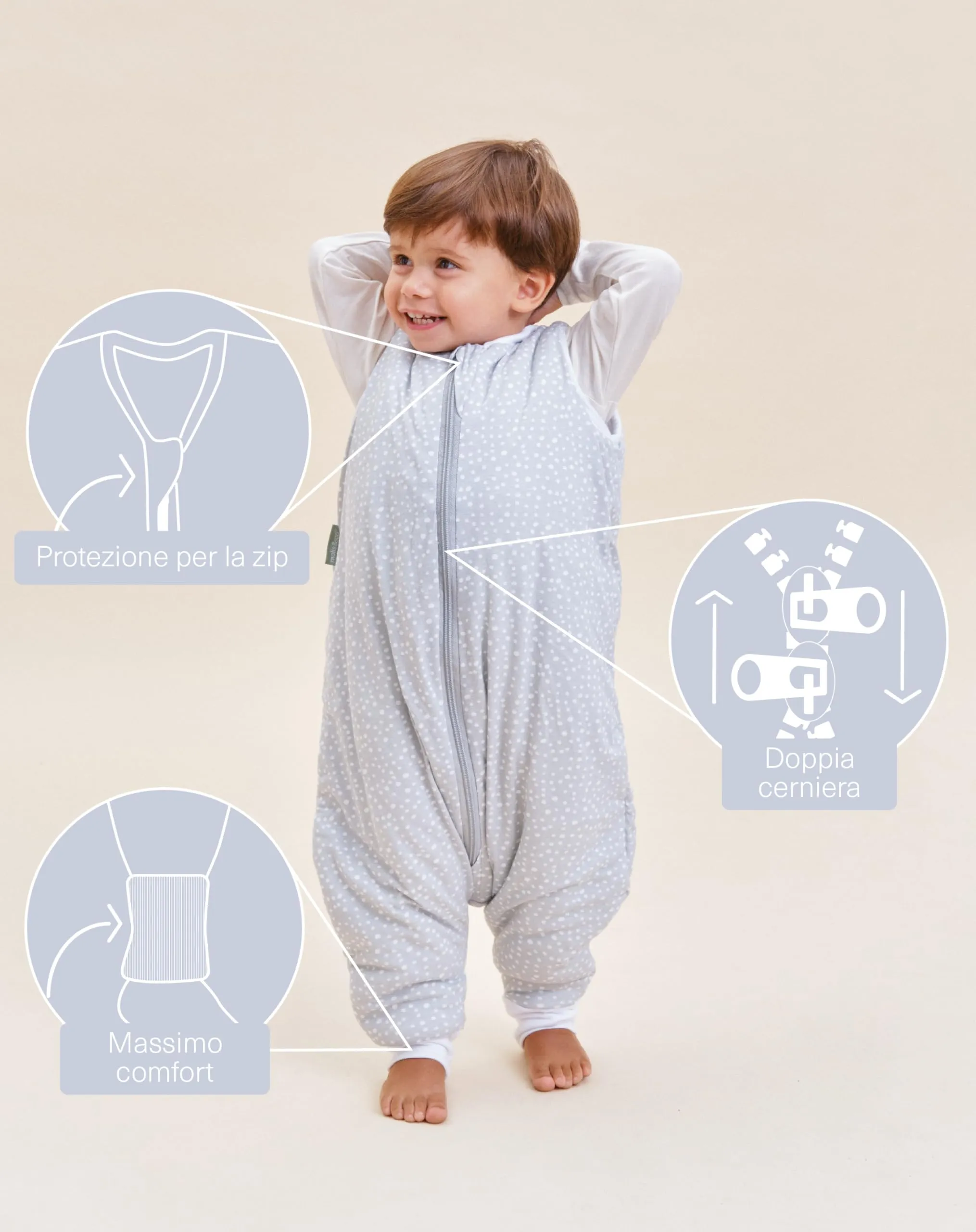 molis & co Sacco Nanna Imbottito con Piedini 2.5 TOG, 100% Cotone, Grey Print, 2 Anni - immagine 2
