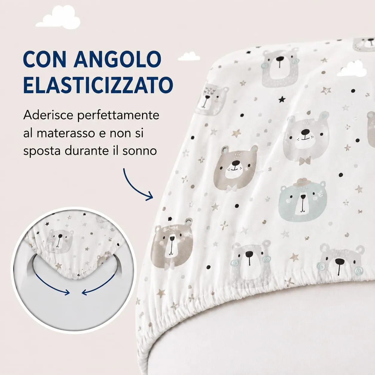 FlyIdeas Set 2 Lenzuola con Angoli per Culla Next to Me 50x83 cm, 100% Cotone, Cute Bears - immagine 2