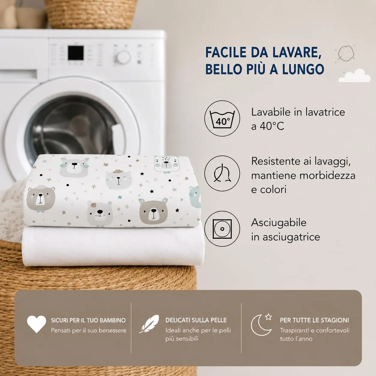 FlyIdeas Set 2 Lenzuola con Angoli per Culla Next to Me 50x83 cm, 100% Cotone, Cute Bears - immagine 7